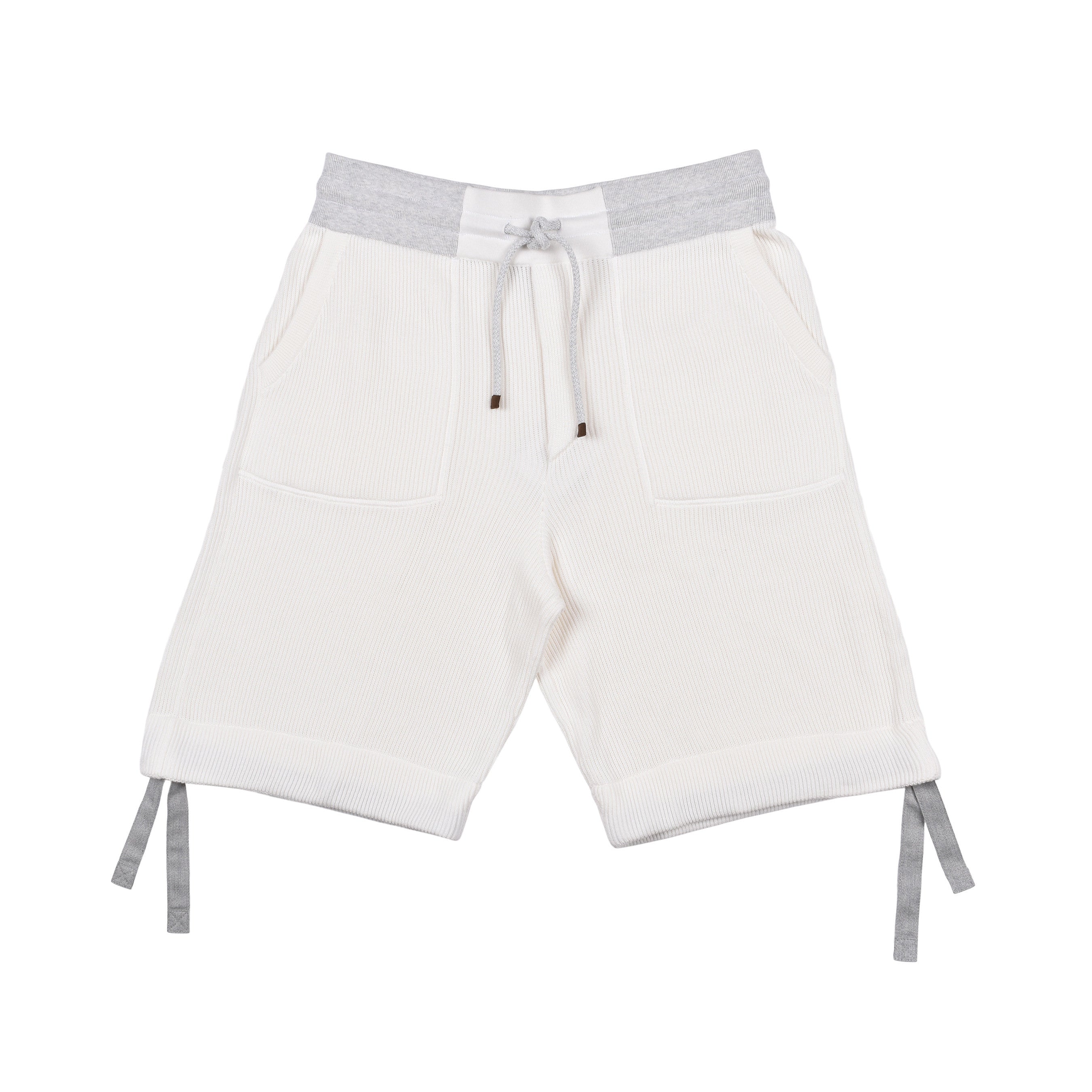 BRUNELLO CUCINELLI MEN'S CREAM RIBBED KNIT BERMUDA SHORTS