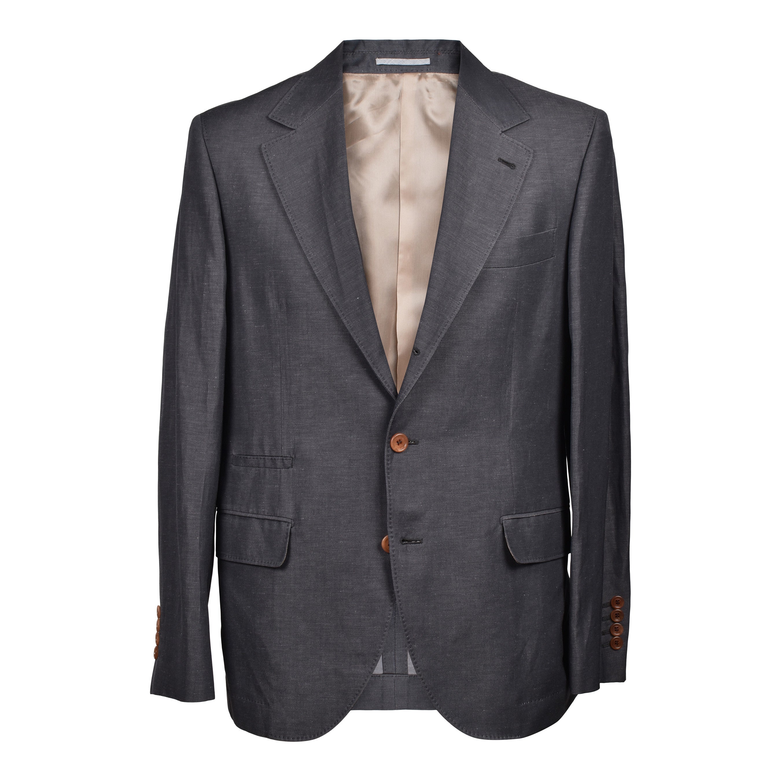 BRUNELLO CUCINELLI MEN'S DARK GREY WOOL LINEN SUIT