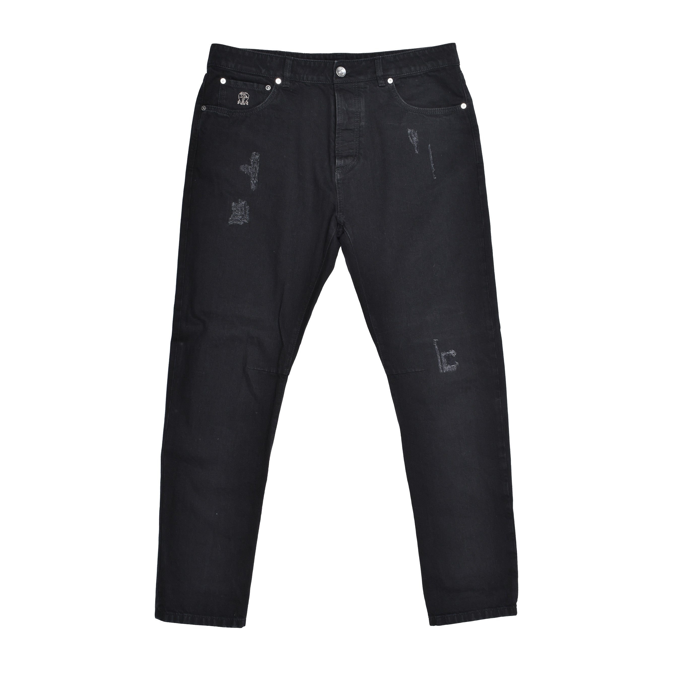 BRUNELLO CUCINELLI MEN'S BLACK DISTRESSED DENIM JEANS