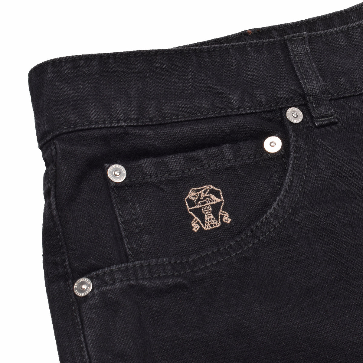 BRUNELLO CUCINELLI MEN'S BLACK DISTRESSED DENIM JEANS