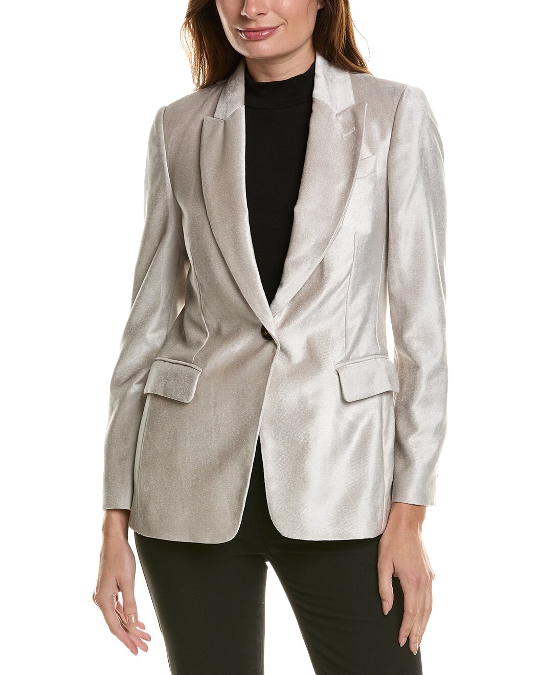 BRUNELLO CUCINELLI WOMEN'S LIGHT GREY TAILORED BLAZER