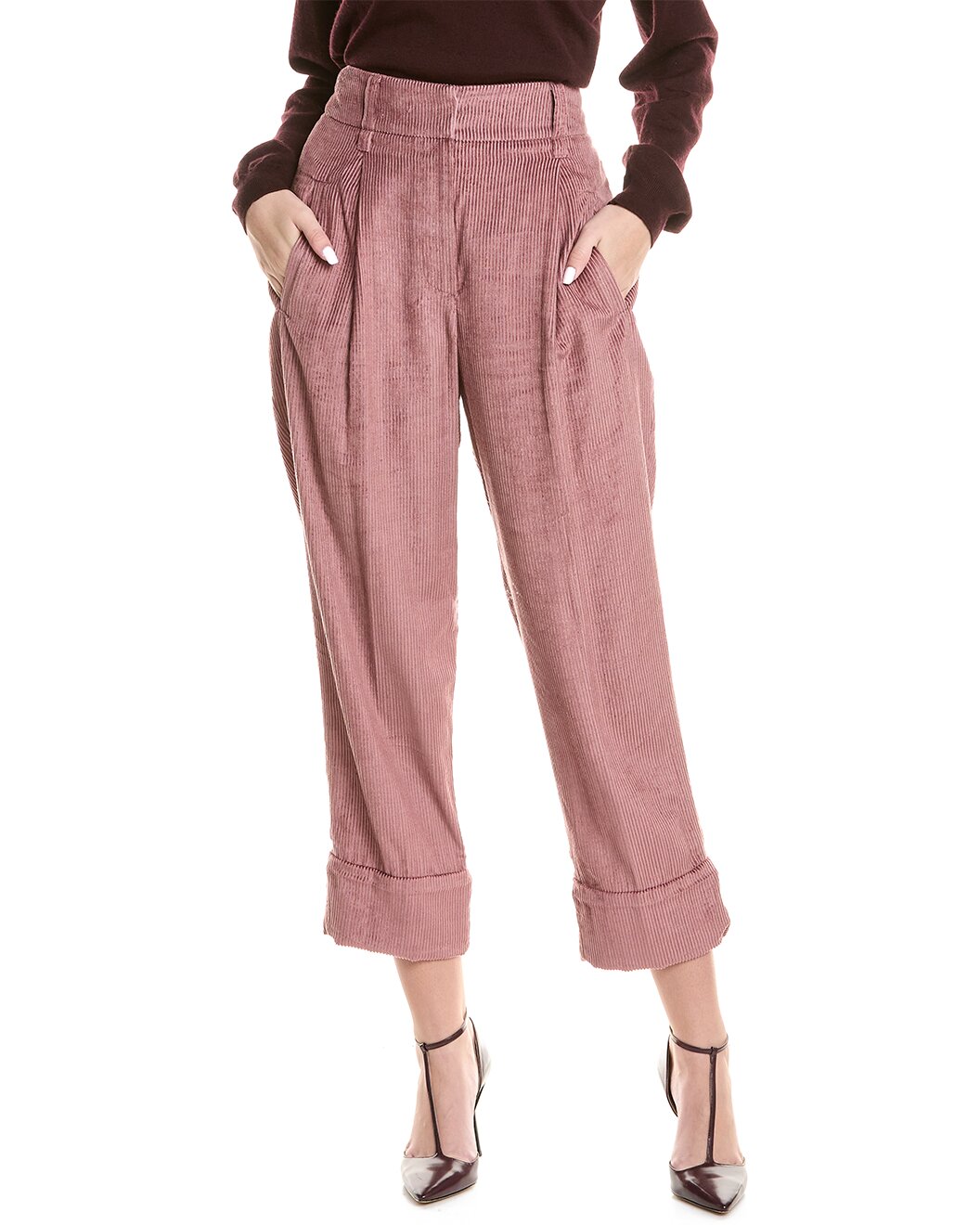 BRUNELLO CUCINELLI WOMEN'S PINK CROPPED WIDE LEG TROUSERS