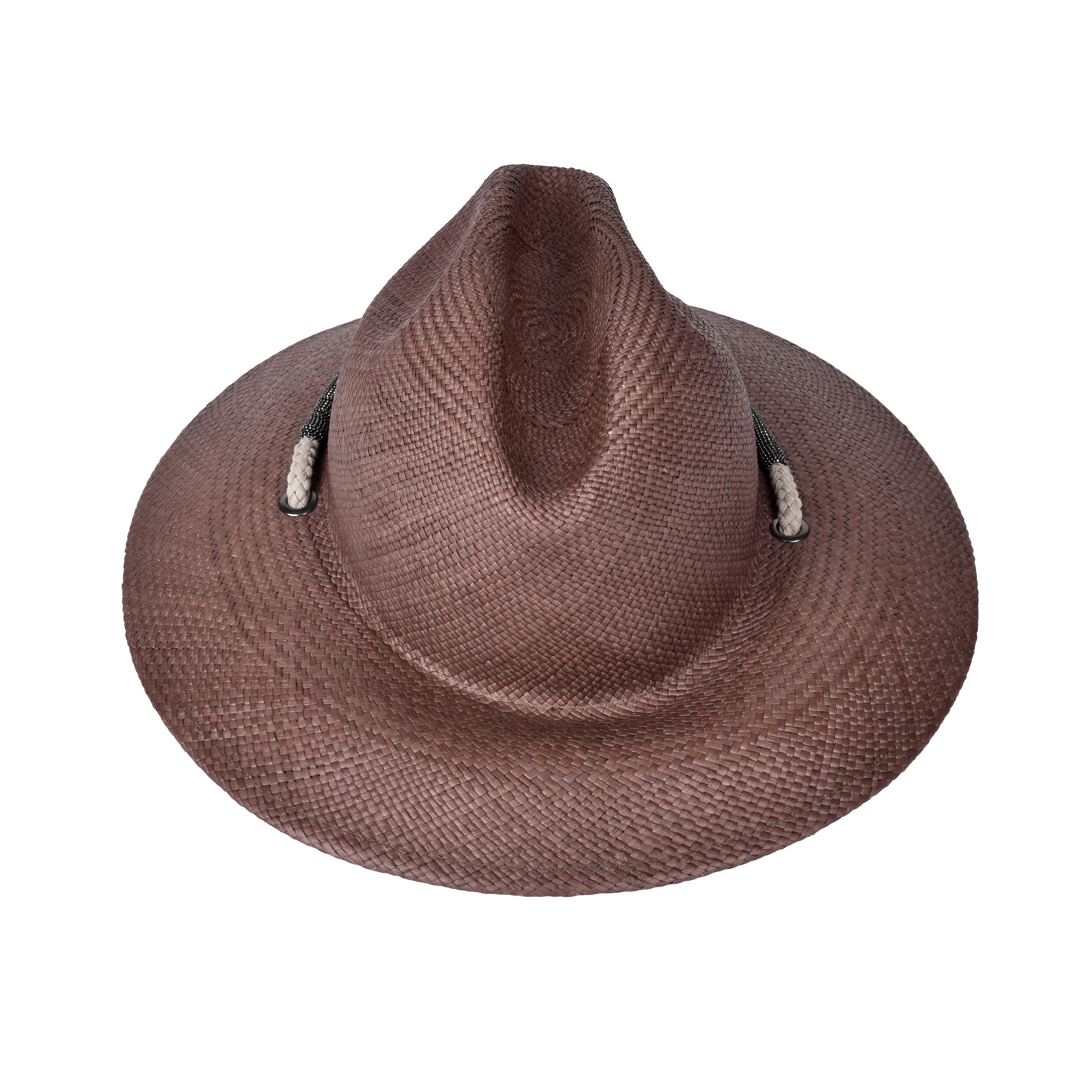 BRUNELLO CUCINELLI WOMEN'S MONILI BEAD FEDORA STYLE NATURAL FIBER SUN HAT NEW