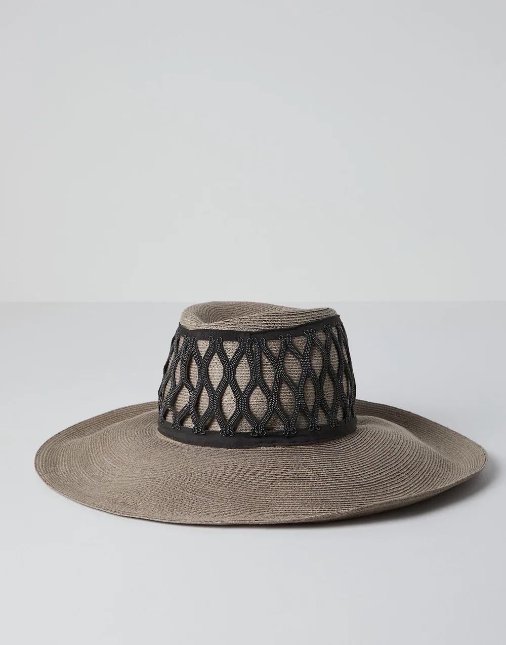 BRUNELLO CUCINELLI WOMEN'S BEIGE WOVEN WIDE BRIM HAT