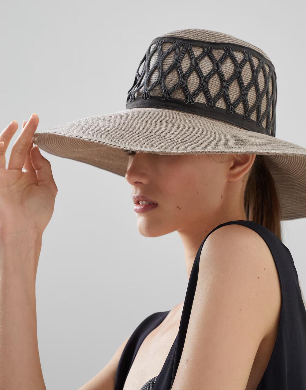 BRUNELLO CUCINELLI WOMEN'S BEIGE WOVEN WIDE BRIM HAT