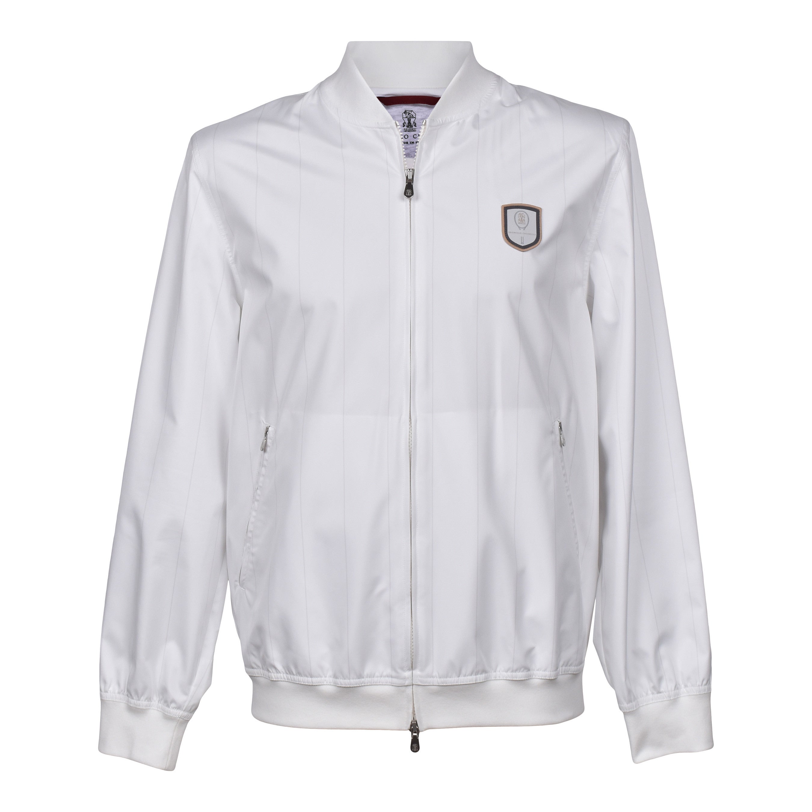 BRUNELLO CUCINELLI MEN'S WHITE ATHLETIC BASEBALL STYLE WINDBREAKER