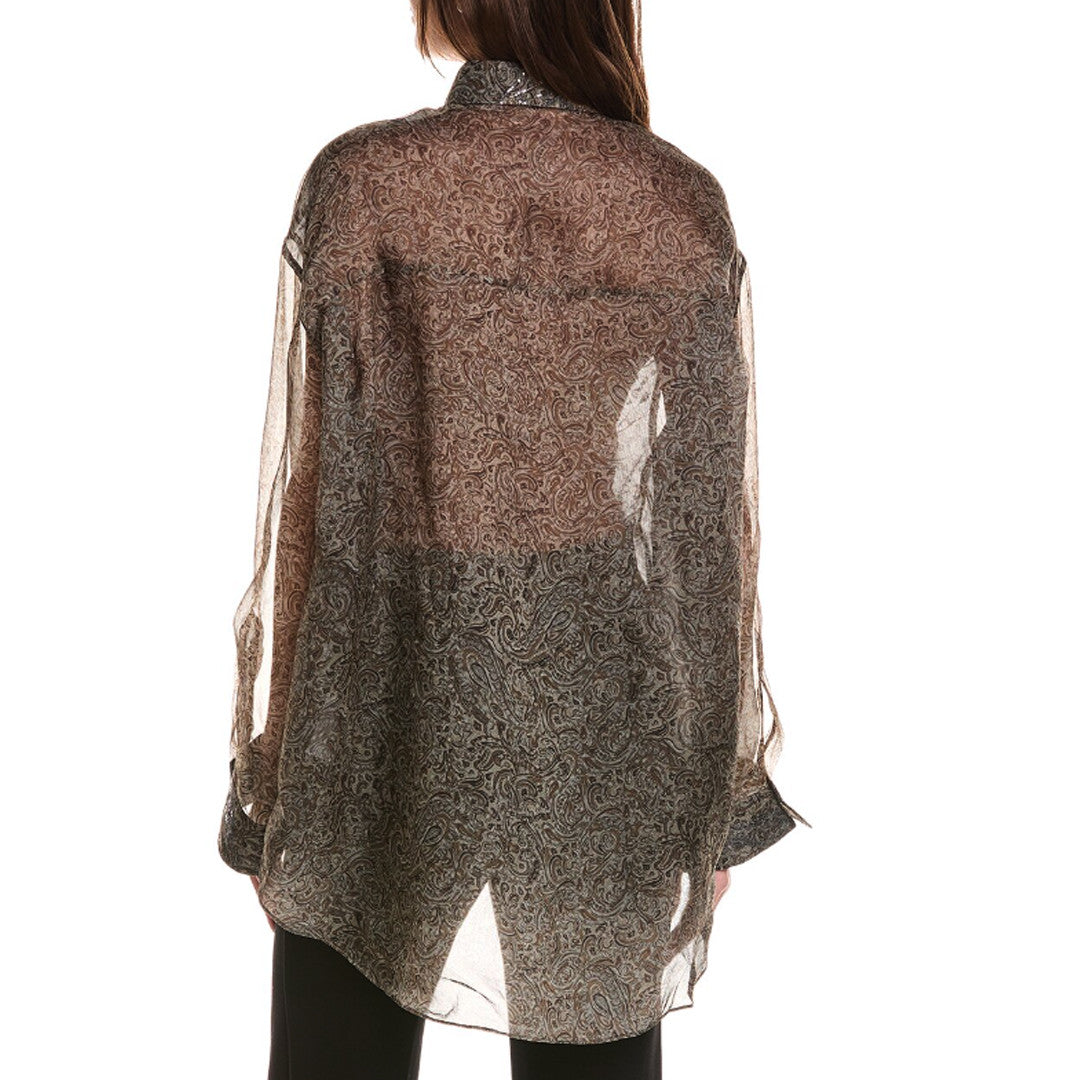 BRUNELLO CUCINELLI WOMEN'S BROWN SILK SEQUINED SHIRT
