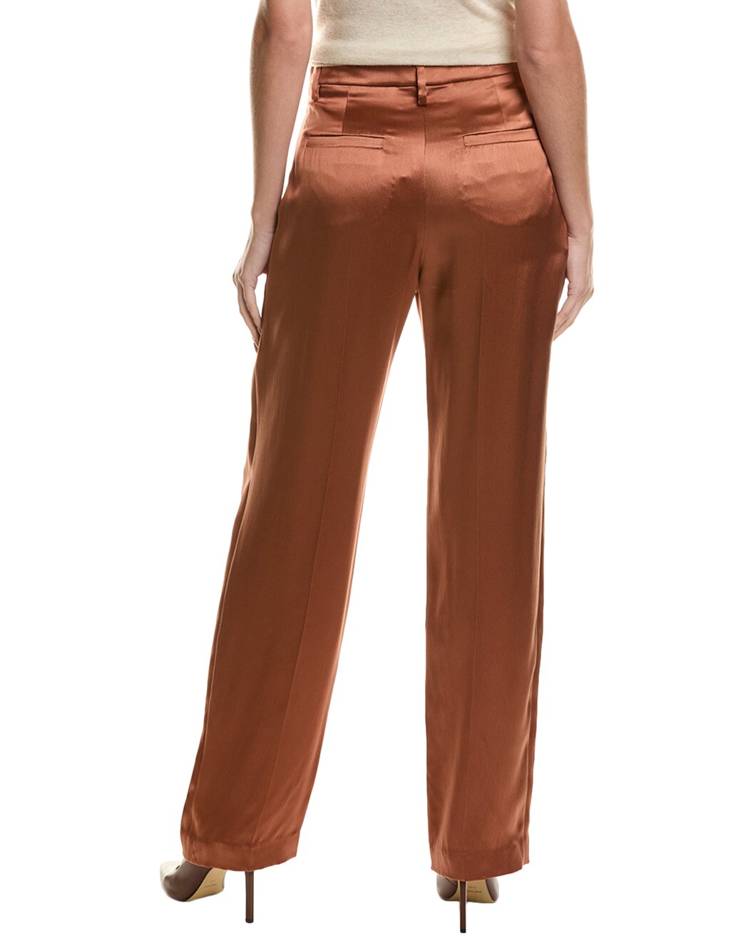 BRUNELLO CUCINELLI WOMEN'S COPPER SATIN WIDE-LEG TROUSERS