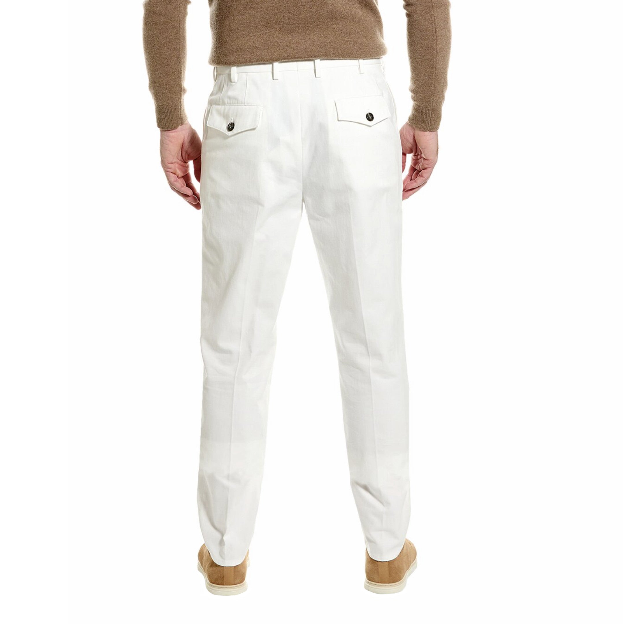BRUNELLO CUCINELLI MEN'S WHITE TAILORED TROUSERS WITH PLEATS