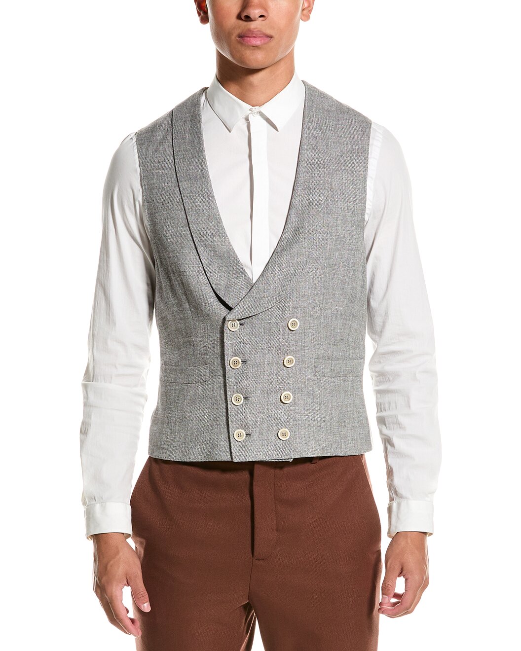 BRUNELLO CUCINELLI MEN'S LIGHT GREY WOOL SILK VEST