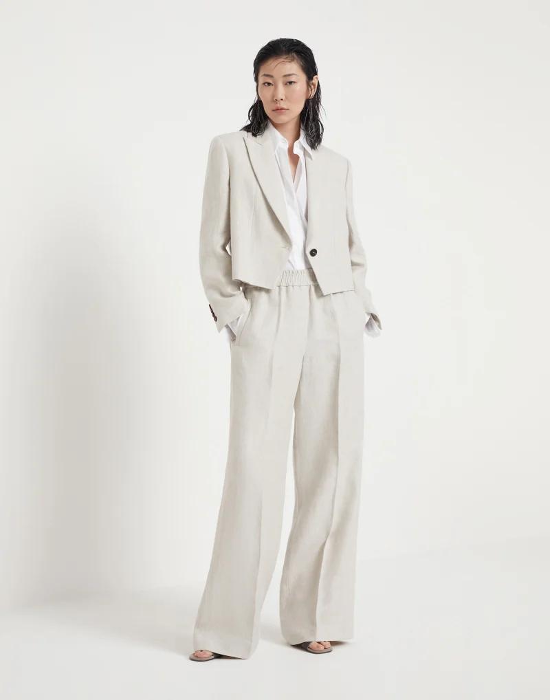 BRUNELLO CUCINELLI WOMEN'S LIGHT BEIGE LINEN BLAZER