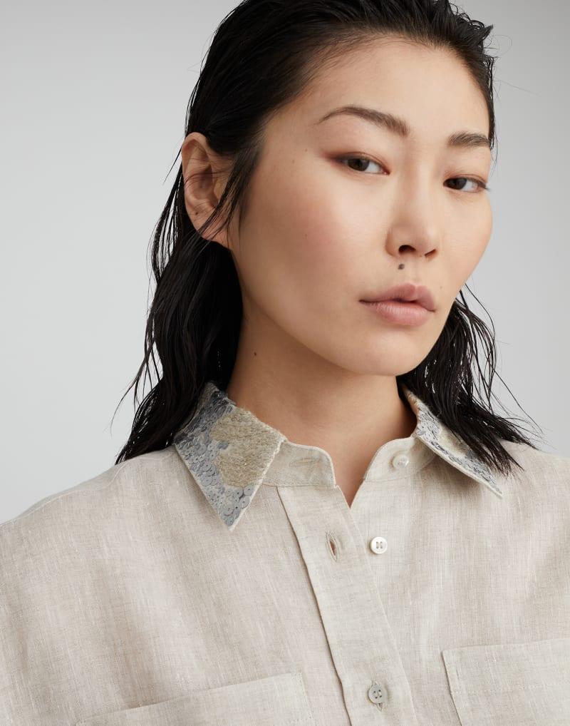 BRUNELLO CUCINELLI WOMEN'S NATURAL LINEN OVERSIZED SHIRT