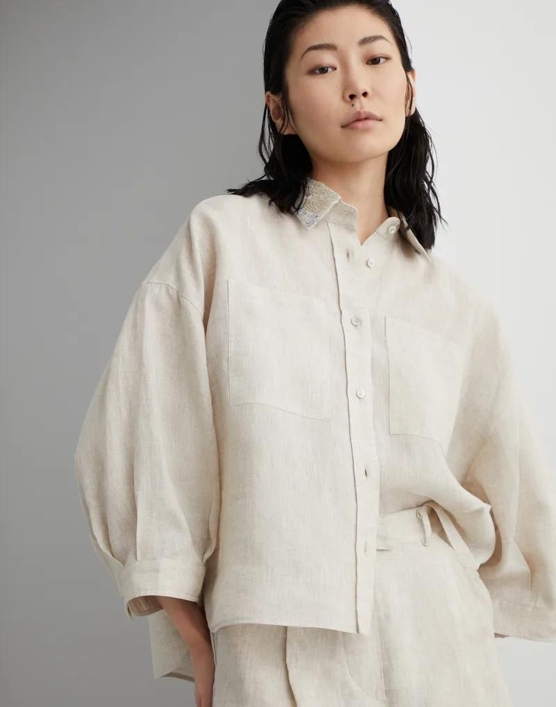 BRUNELLO CUCINELLI WOMEN'S NATURAL LINEN OVERSIZED SHIRT