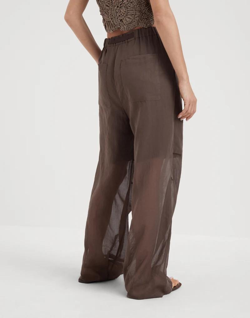 BRUNELLO CUCINELLI WOMEN'S BROWN WIDE LEG TROUSERS
