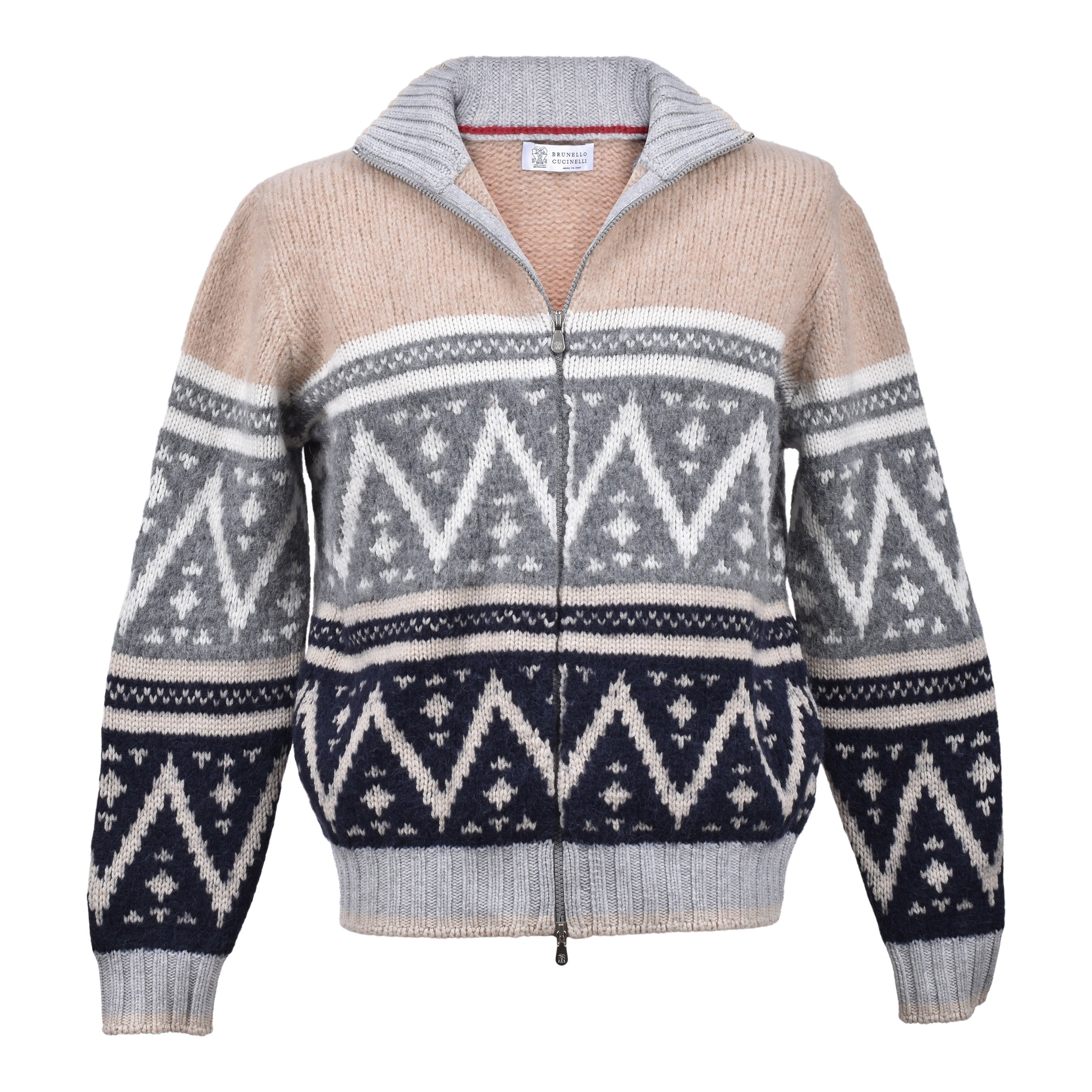 BRUNELLO CUCINELLI MEN'S NAVY CASHMERE BLEND ZIP CARDIGAN
