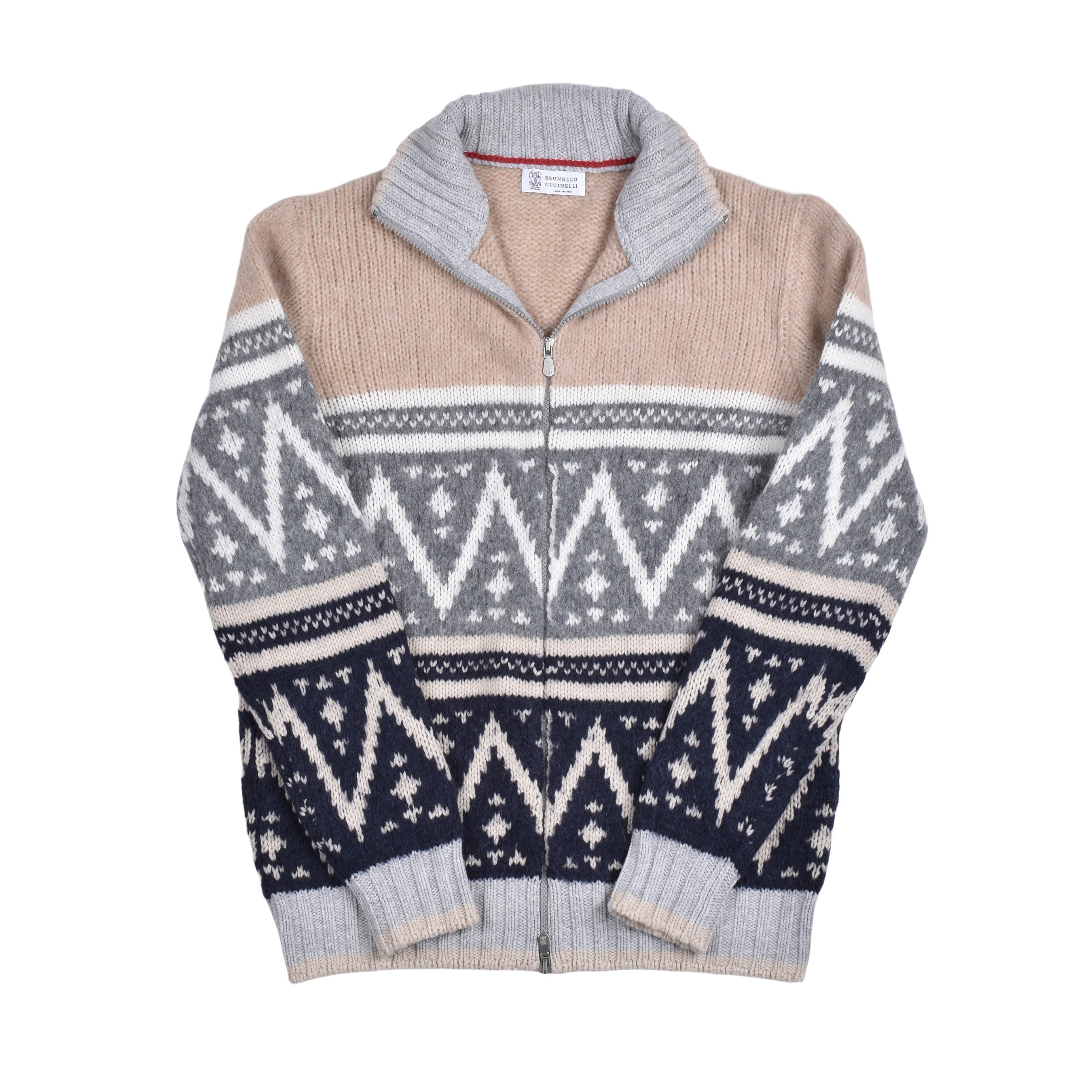 BRUNELLO CUCINELLI MEN'S NAVY CASHMERE BLEND ZIP CARDIGAN