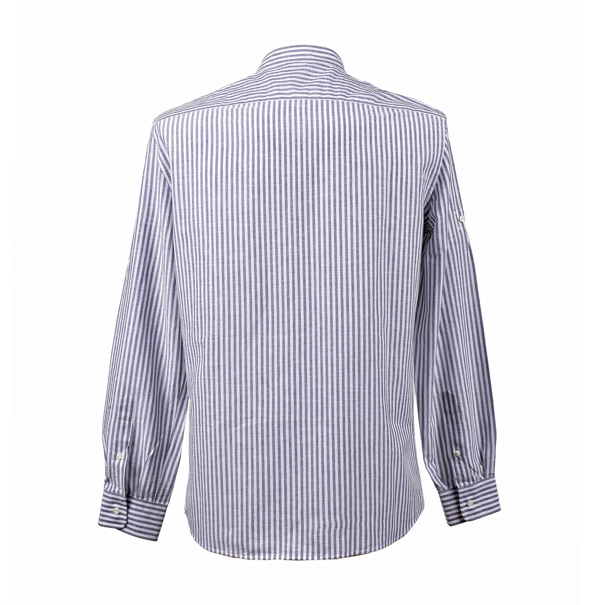 BRUNELLO CUCINELLI MEN'S WHITE BLUE STRIPED LINEN SHIRT