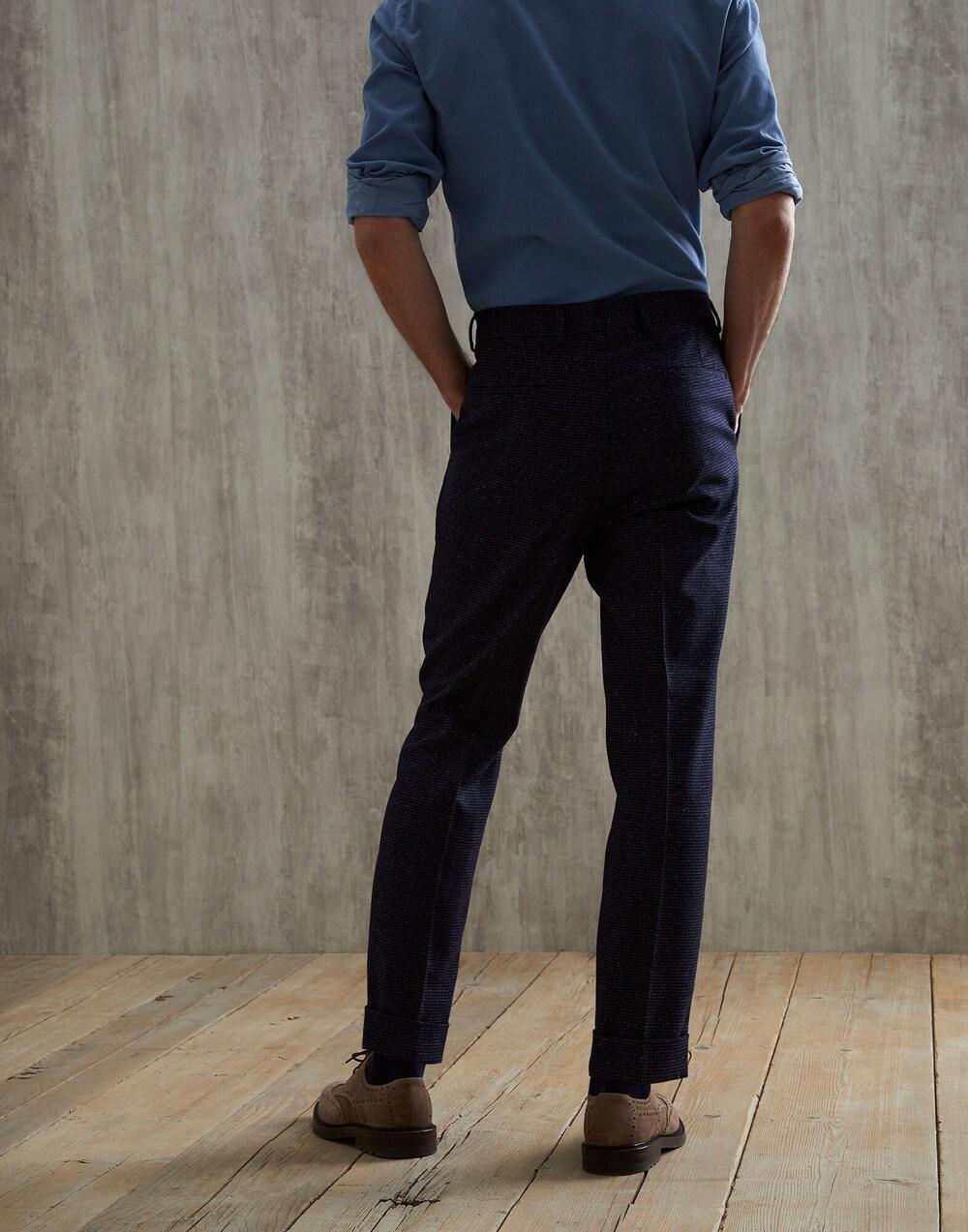 BRUNELLO CUCINELLI MEN'S DARK BLUE WOOL SILK TROUSERS