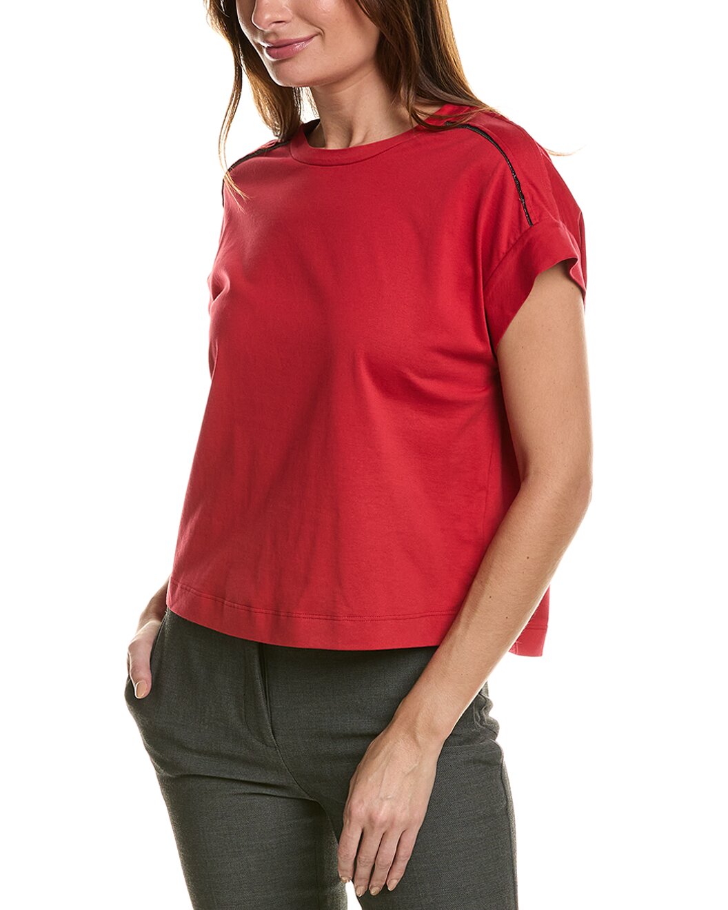 BRUNELLO CUCINELLI WOMEN'S RED BOXY SHORT-SLEEVE TOP