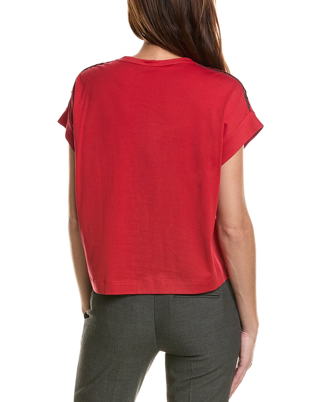 BRUNELLO CUCINELLI WOMEN'S RED BOXY SHORT-SLEEVE TOP