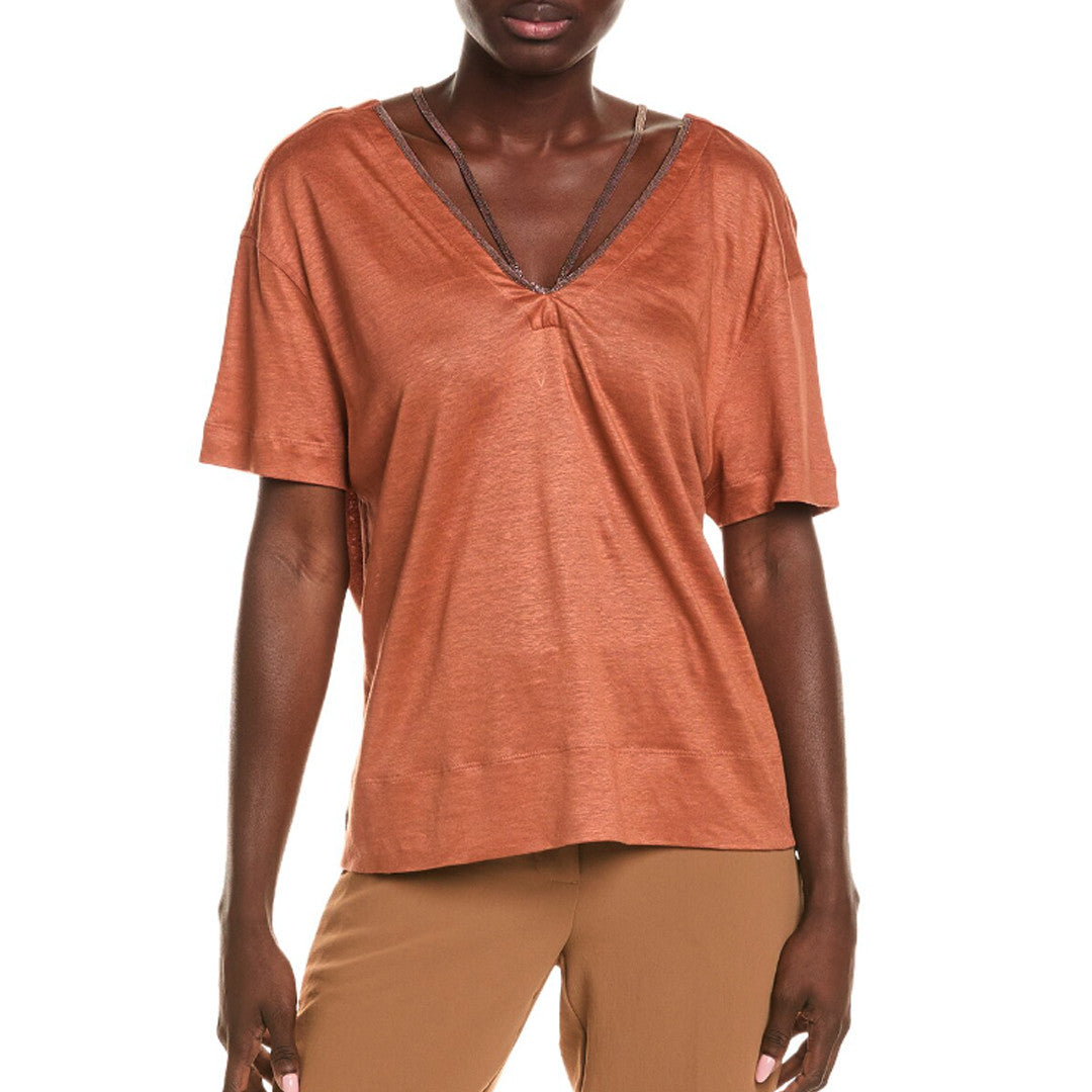BRUNELLO CUCINELLI WOMEN'S RUST SILK BLEND SHIRT