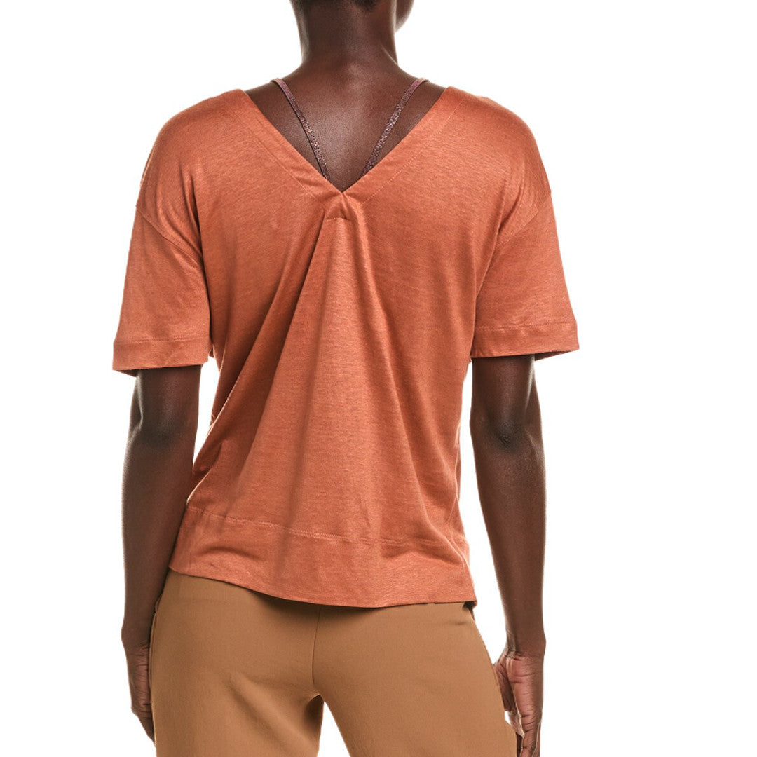 BRUNELLO CUCINELLI WOMEN'S RUST SILK BLEND SHIRT