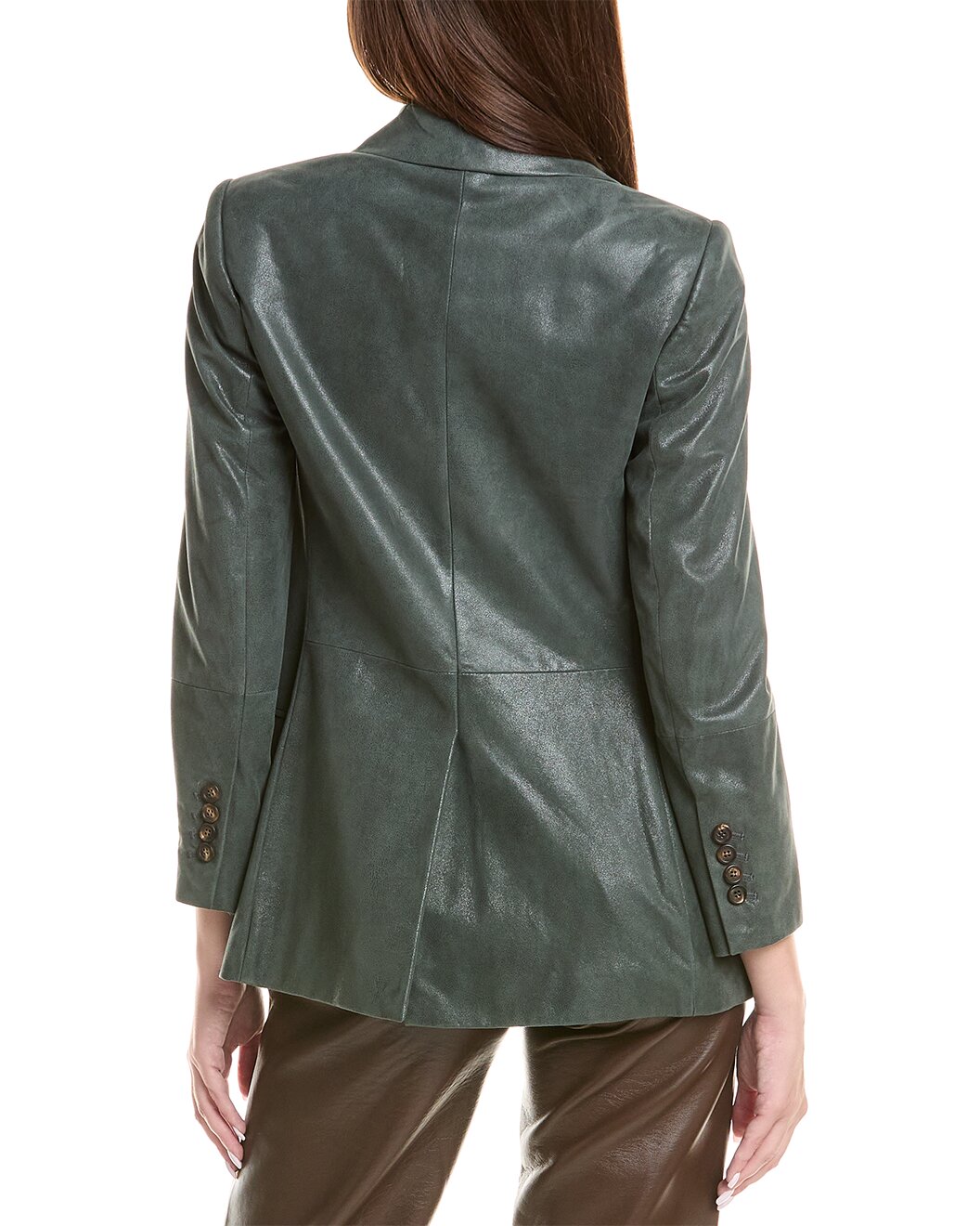 BRUNELLO CUCINELLI WOMEN'S FOREST GREEN LEATHER DOUBLE-BREASTED BLAZER