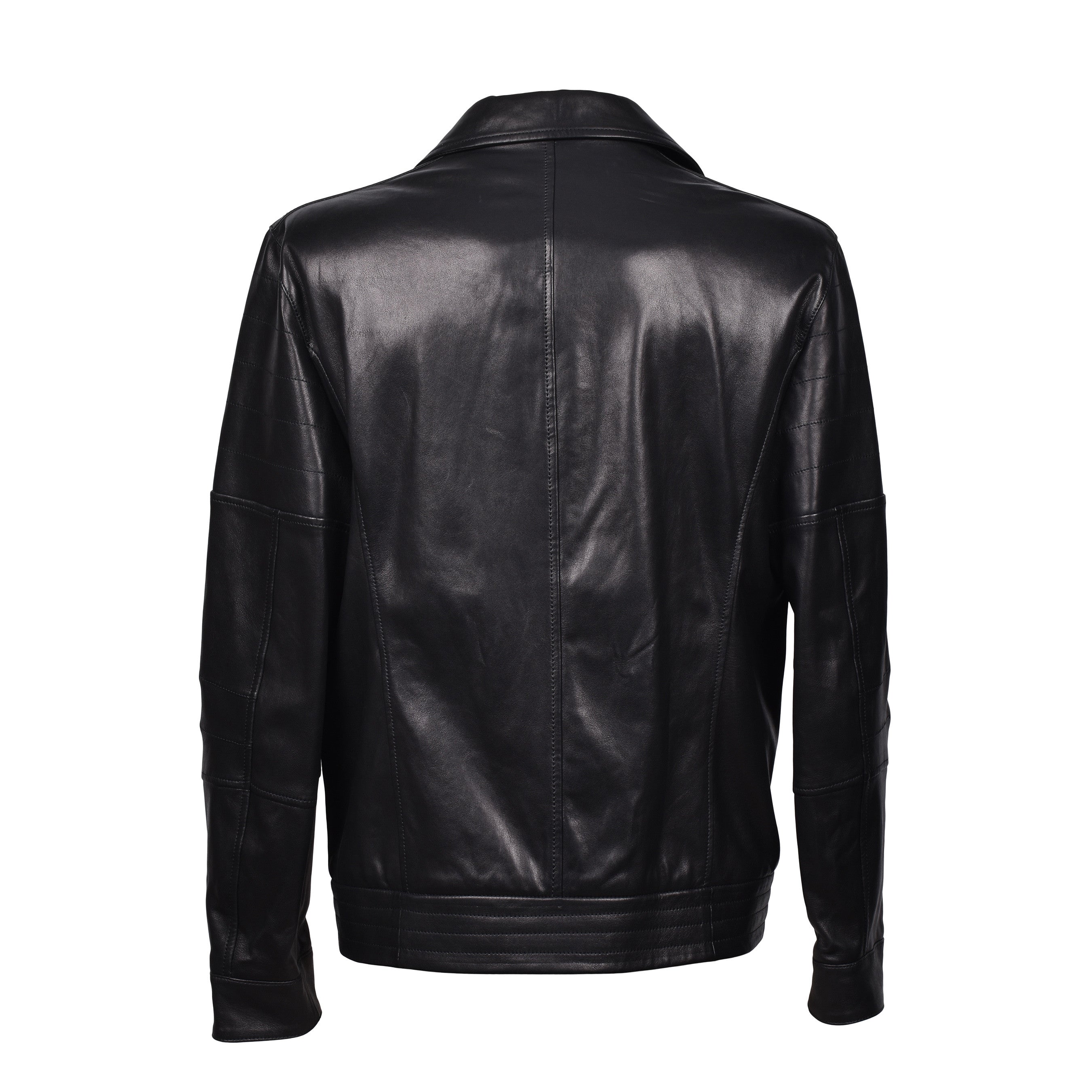 BRUNELLO CUCINELLI MEN'S BLACK LEATHER BIKER JACKET