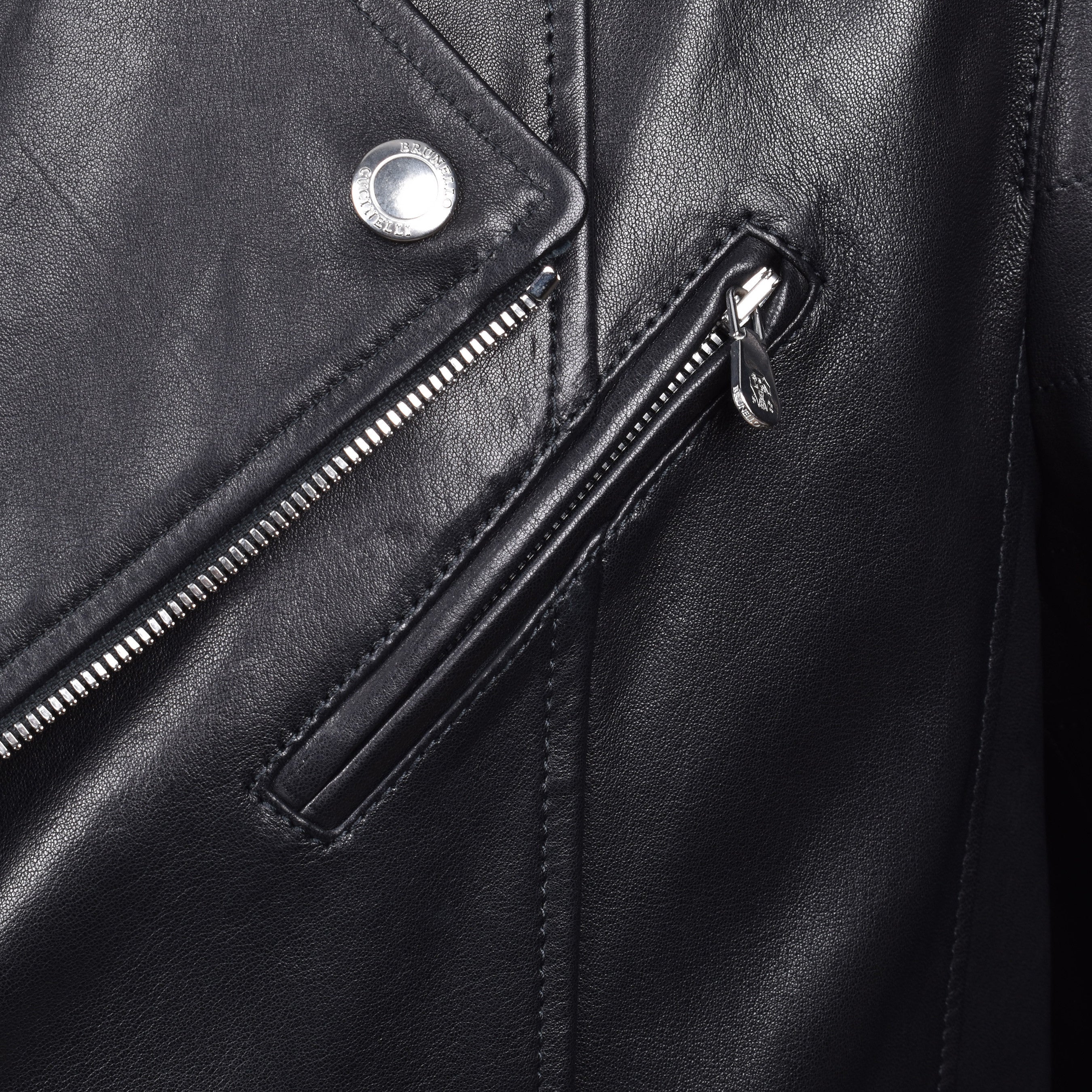 BRUNELLO CUCINELLI MEN'S BLACK LEATHER BIKER JACKET