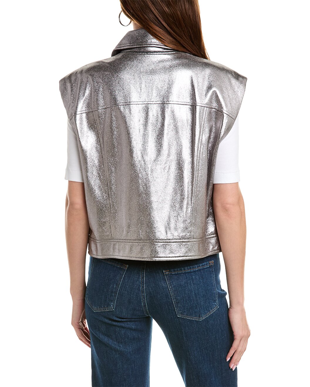 BRUNELLO CUCINELLI WOMEN'S SILVER LEATHER BOXY JACKET
