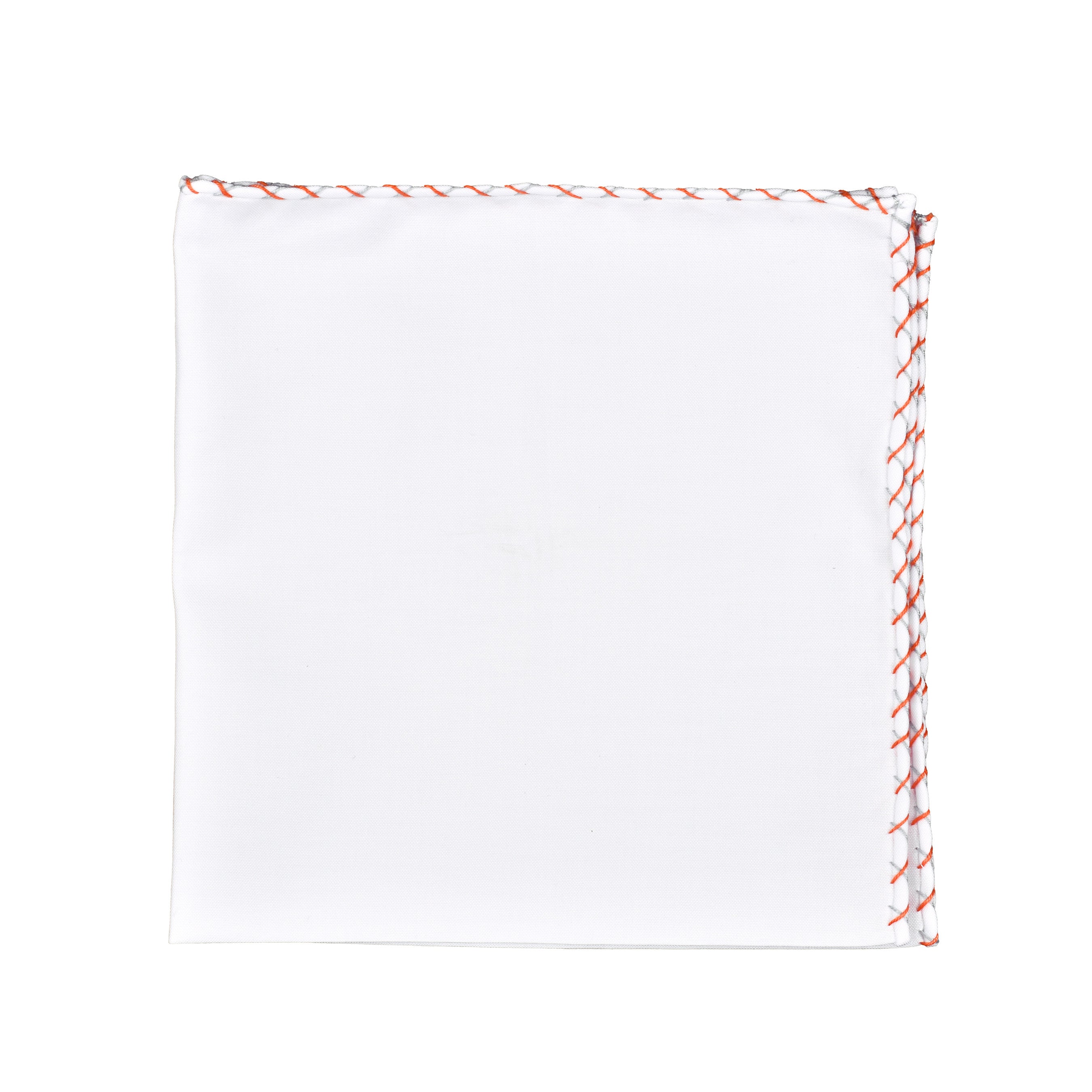 BRUNELLO CUCINELLI MEN'S WHITE COTTON POCKET SQUARE WITH CONTRAST STITCHING