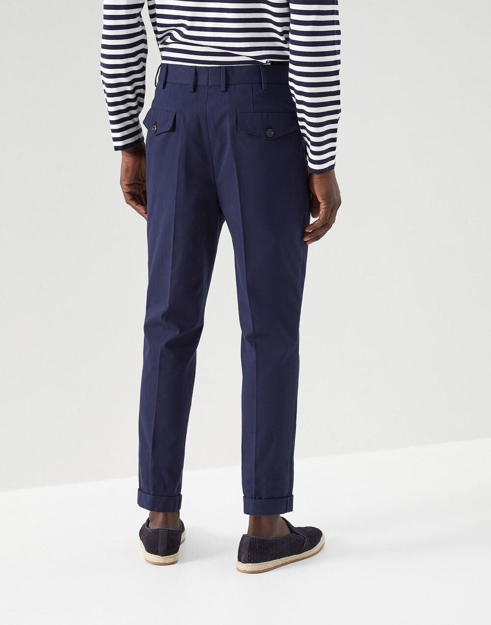 BRUNELLO CUCINELLI MEN'S NAVY PLEATED TAILORED TROUSERS