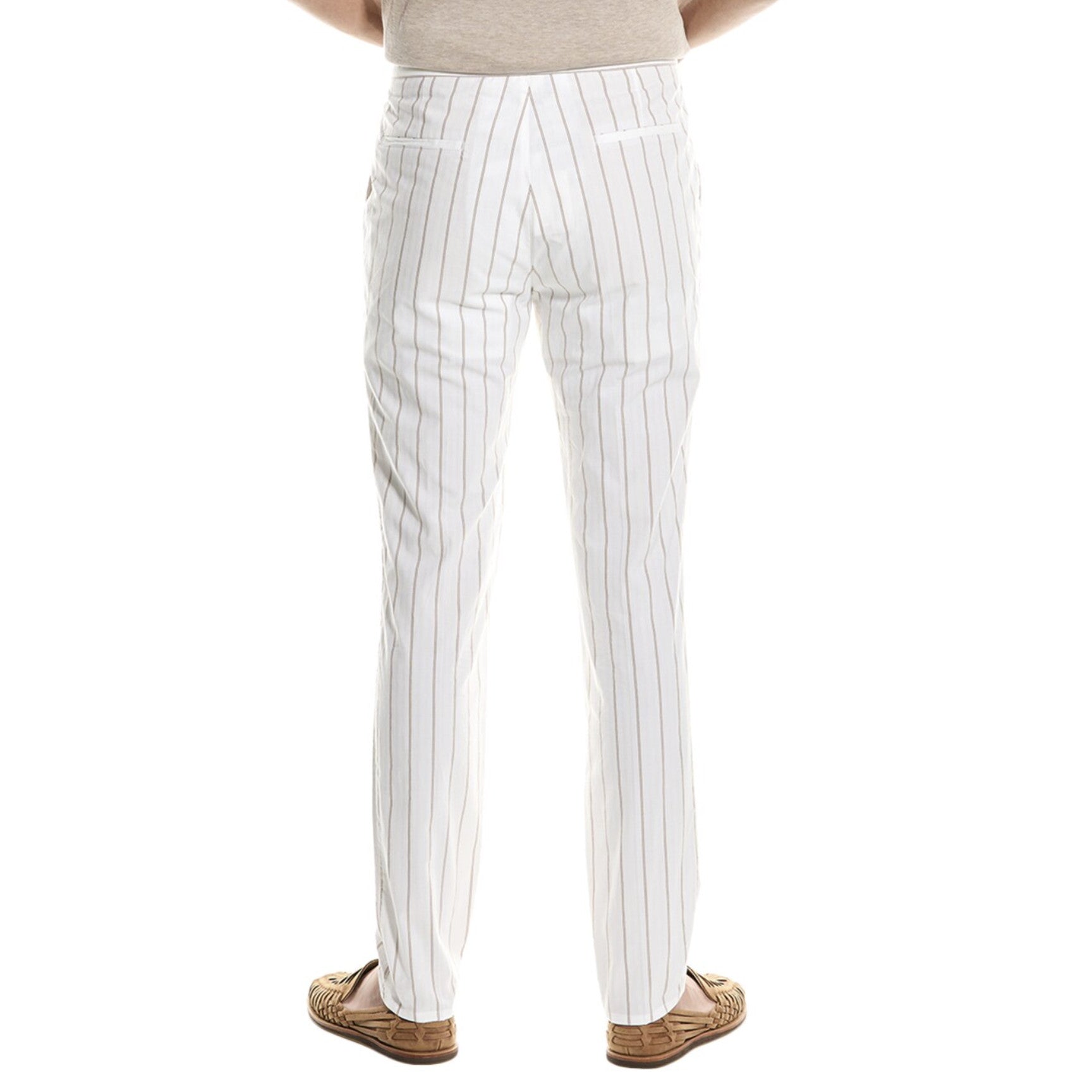 BRUNELLO CUCINELLI MEN'S WHITE STRIPED DRAWSTRING TROUSERS