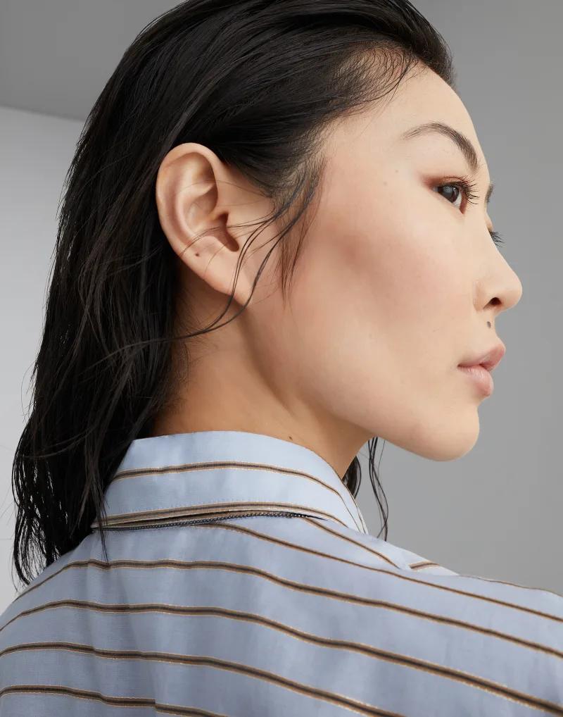BRUNELLO CUCINELLI WOMEN'S LIGHT BLUE STRIPED SHIRT