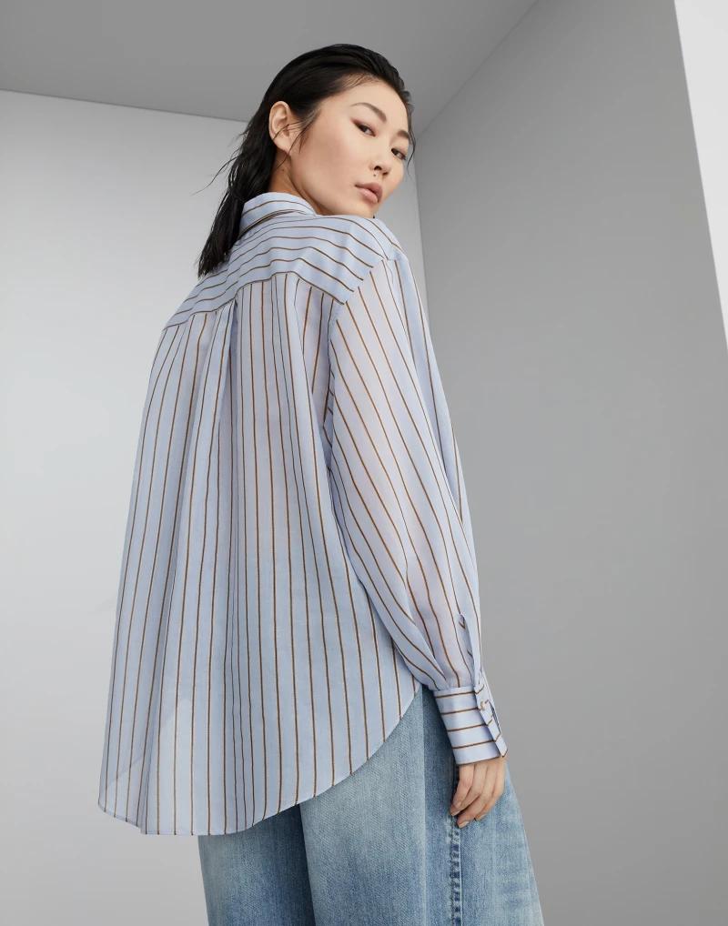BRUNELLO CUCINELLI WOMEN'S LIGHT BLUE STRIPED SHIRT