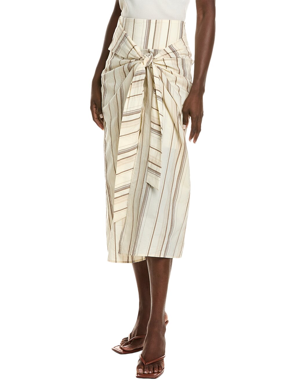BRUNELLO CUCINELLI WOMEN'S STRIPED WRAP MIDI SKIRT