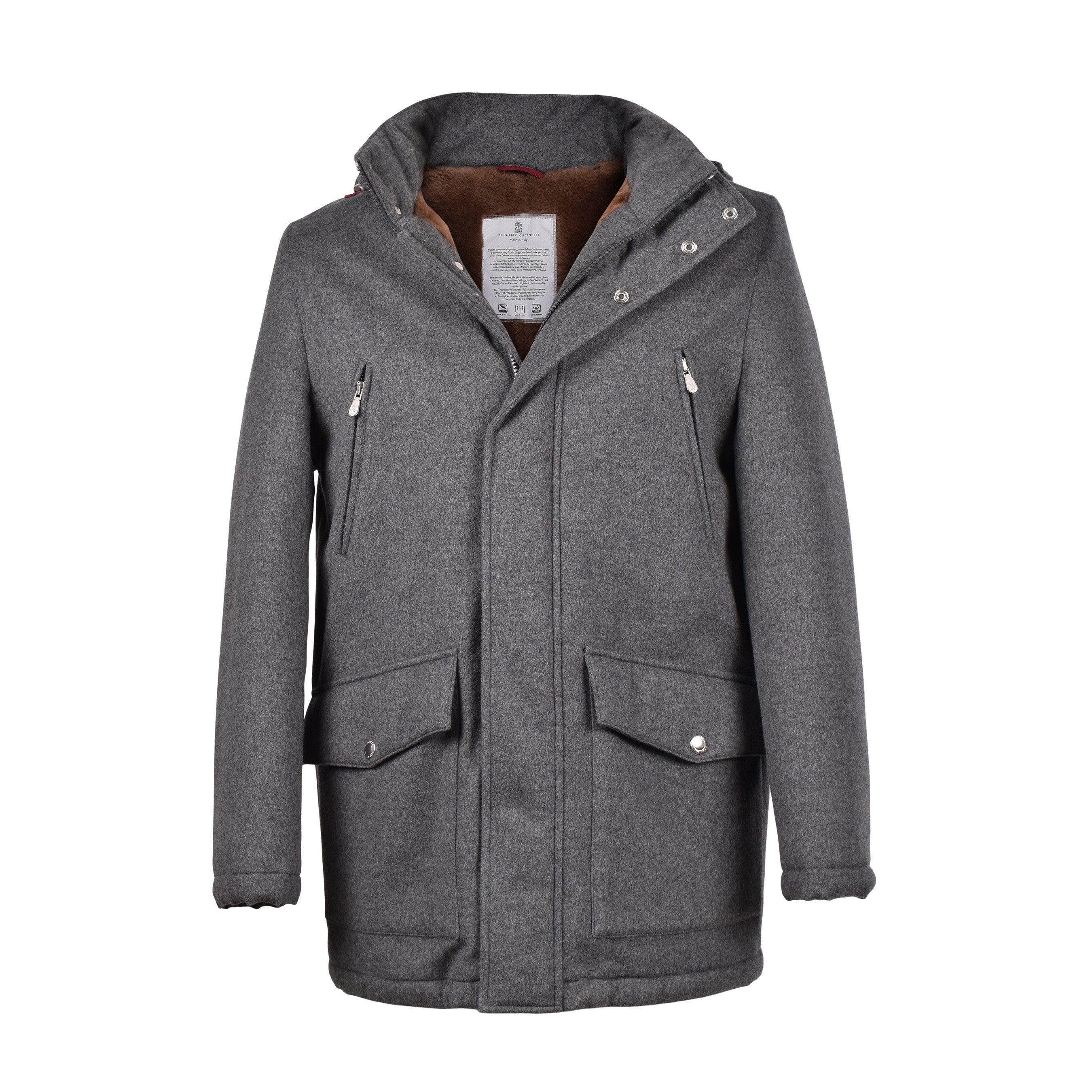 BRUNELLO CUCINELLI MEN'S SHEARLING LINED DOWN FILLED 100% CASHMERE PARKA/COAT