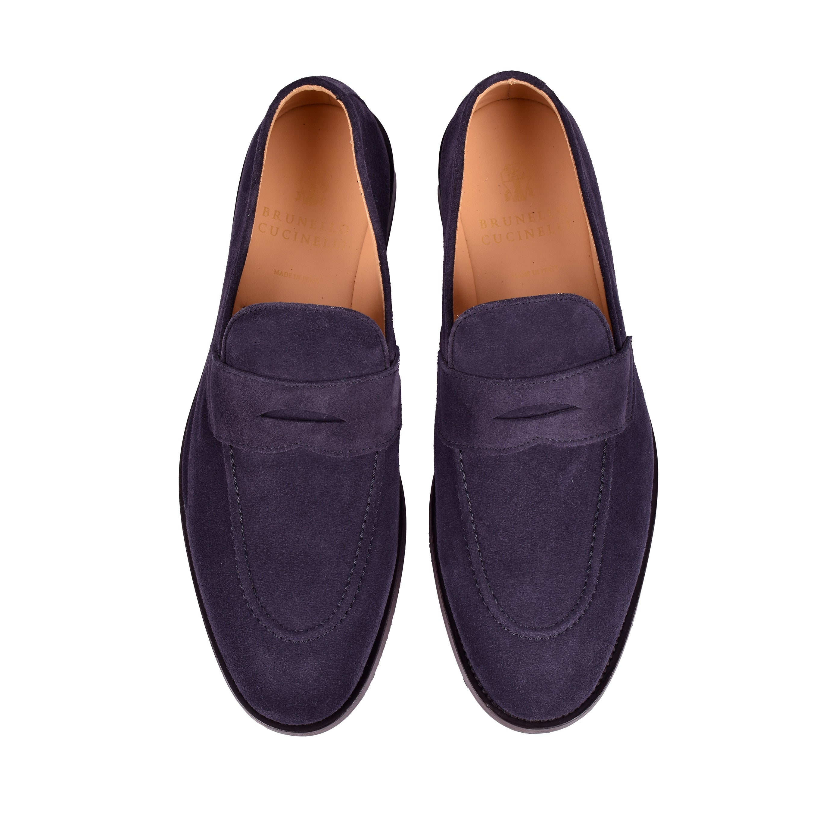 BRUNELLO CUCINELLI MEN'S BLUE SUEDE LEATHER LOAFERS