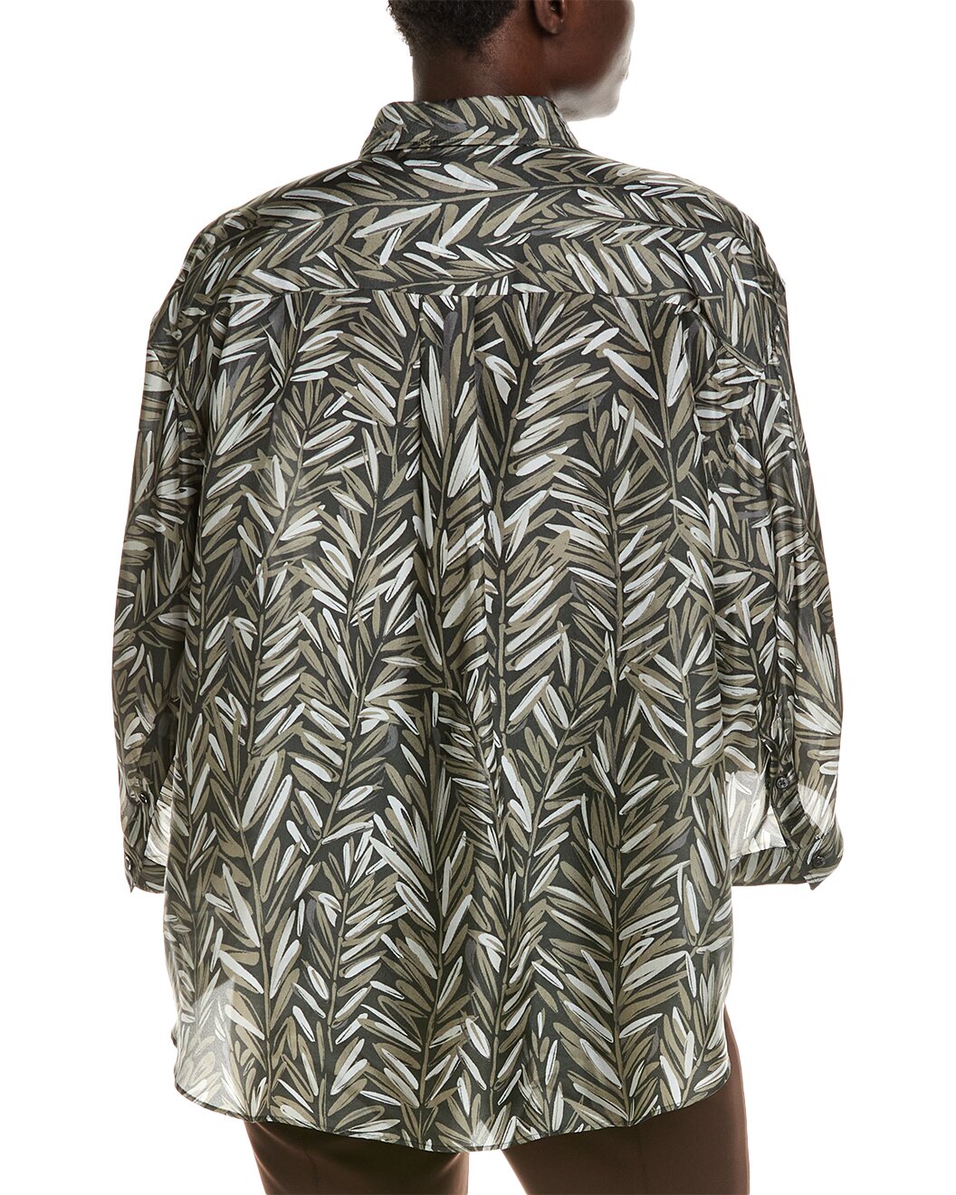 BRUNELLO CUCINELLI WOMEN'S CHARCOAL GREEN PATTERNED BUTTON-UP SHIRT