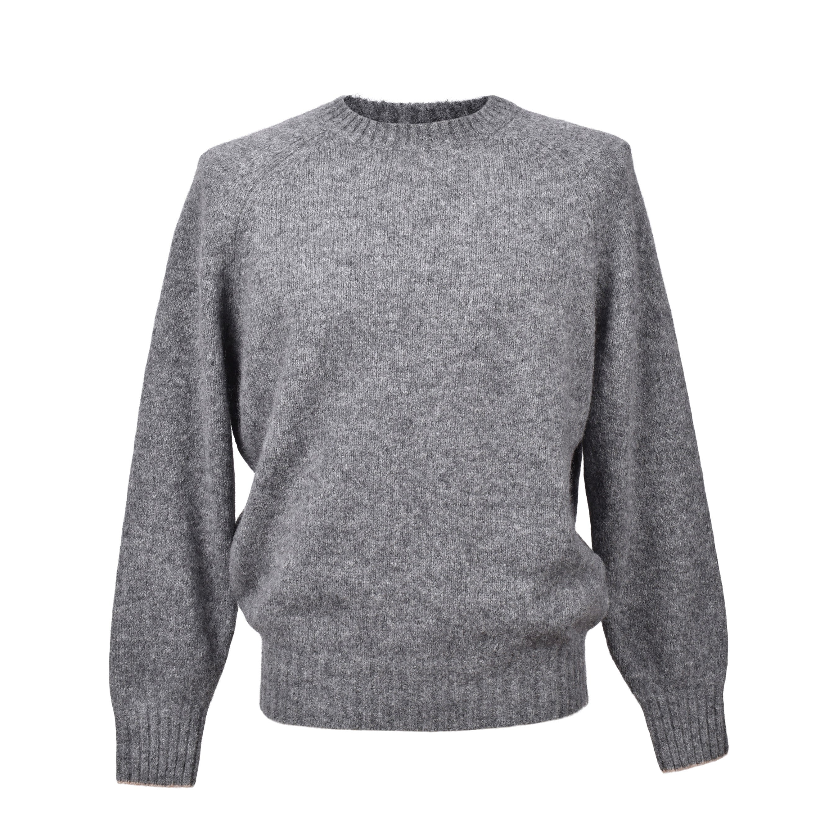 BRUNELLO CUCINELLI MEN'S MEDIUM GRAY WOOL BLEND CREW SWEATER