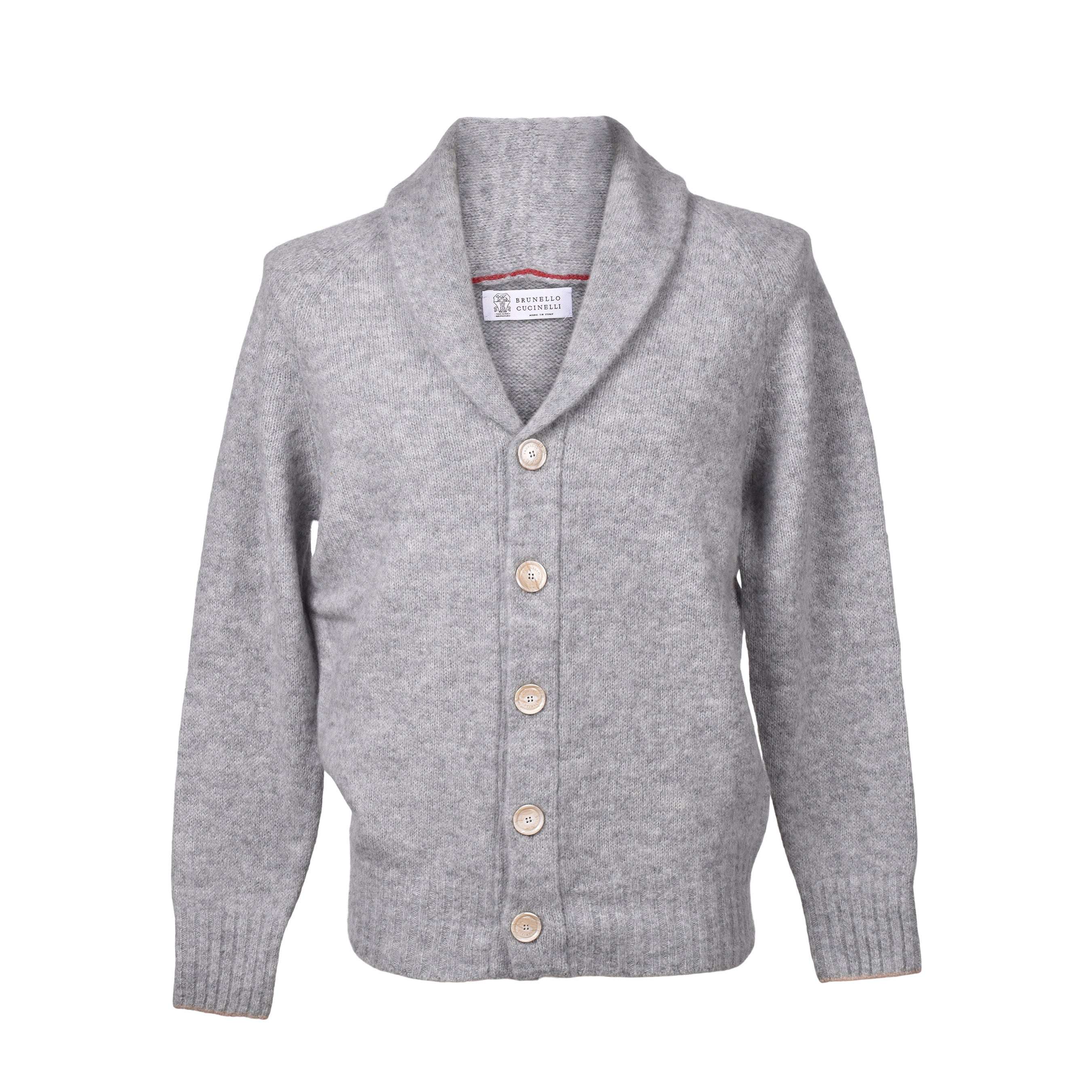 BRUNELLO CUCINELLI MEN'S PEARL GRAY ALPACA WOOL CARDIGAN
