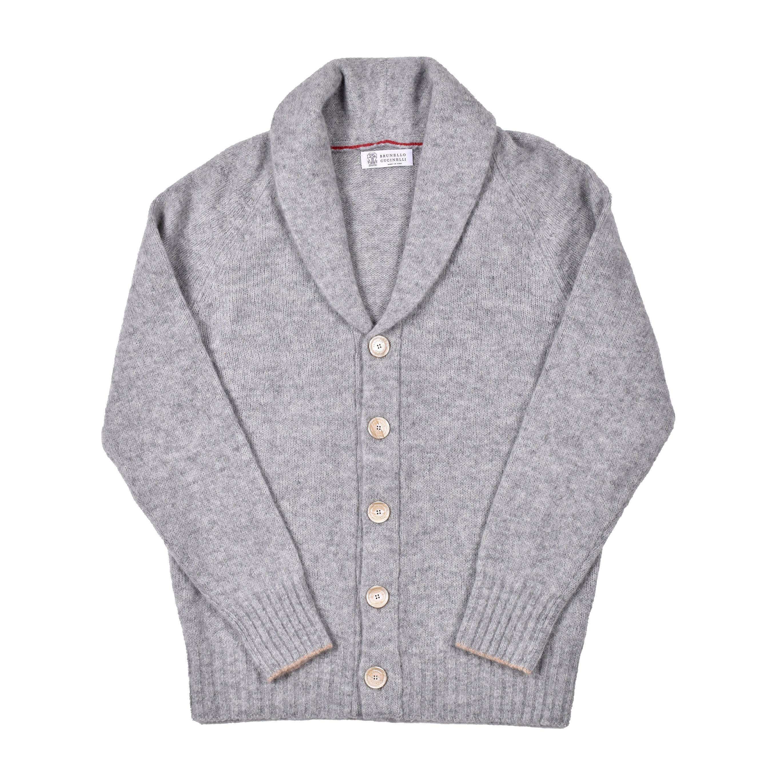 BRUNELLO CUCINELLI MEN'S PEARL GRAY ALPACA WOOL CARDIGAN