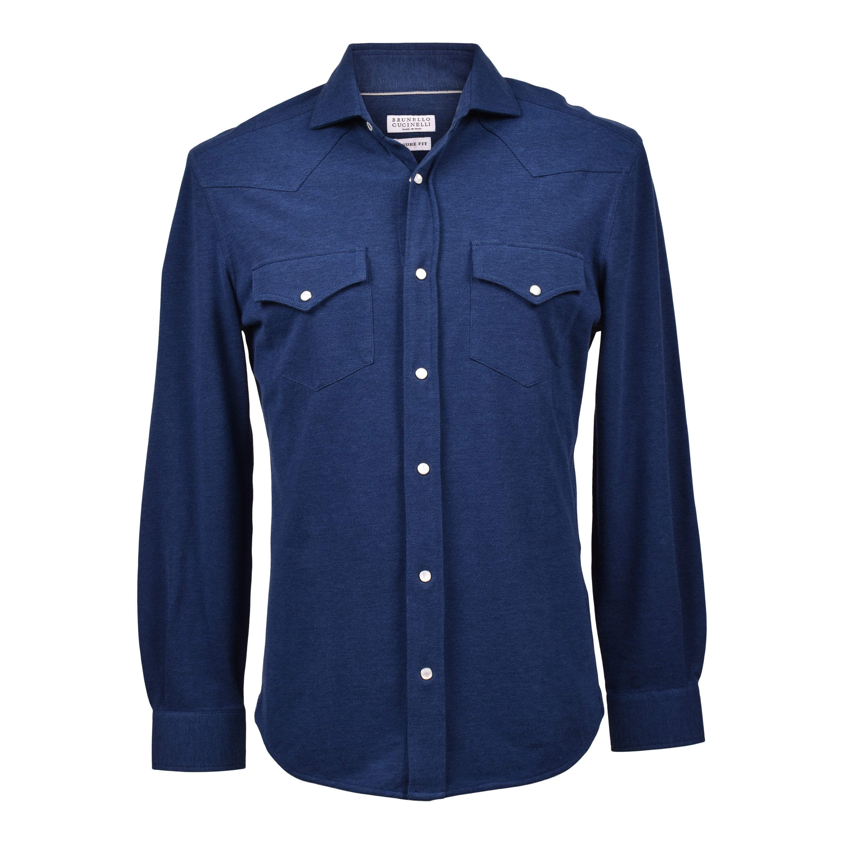 BRUNELLO CUCINELLI MEN'S DARK BLUE WESTERN SHIRT