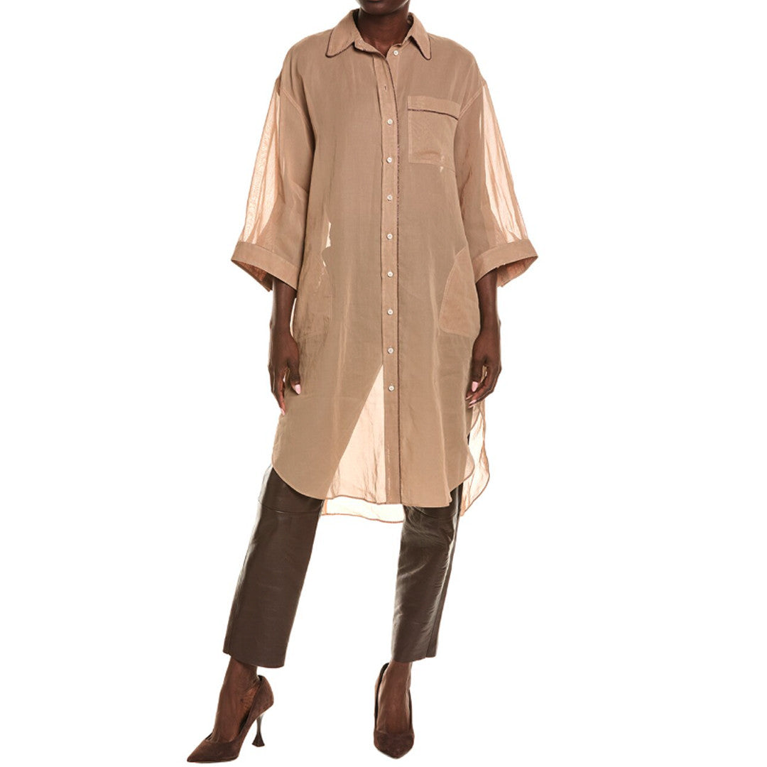 BRUNELLO CUCINELLI WOMEN'S HONEY GOLD LONG SHIRT DRESS
