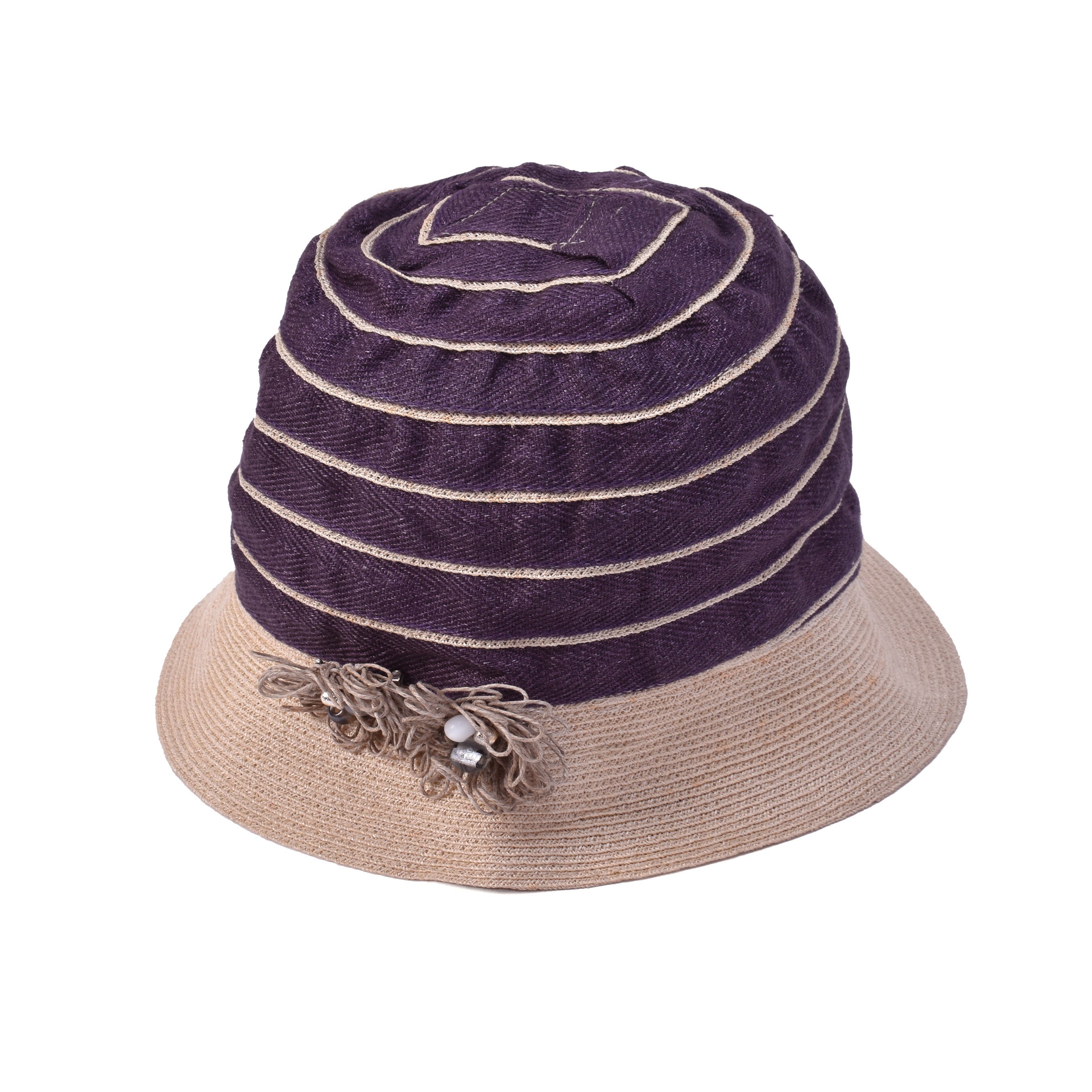 BRUNELLO CUCINELLI WOMEN'S 100% LINEN BUCKET STYLE TWO TONE STRAW HAT