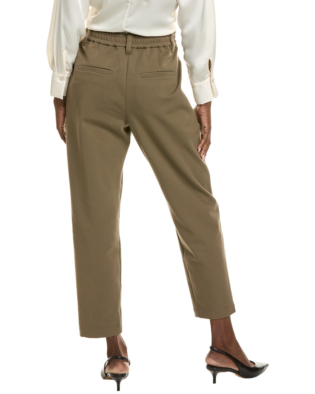 BRUNELLO CUCINELLI WOMEN'S OLIVE CROPPED TROUSERS WITH PLEATS