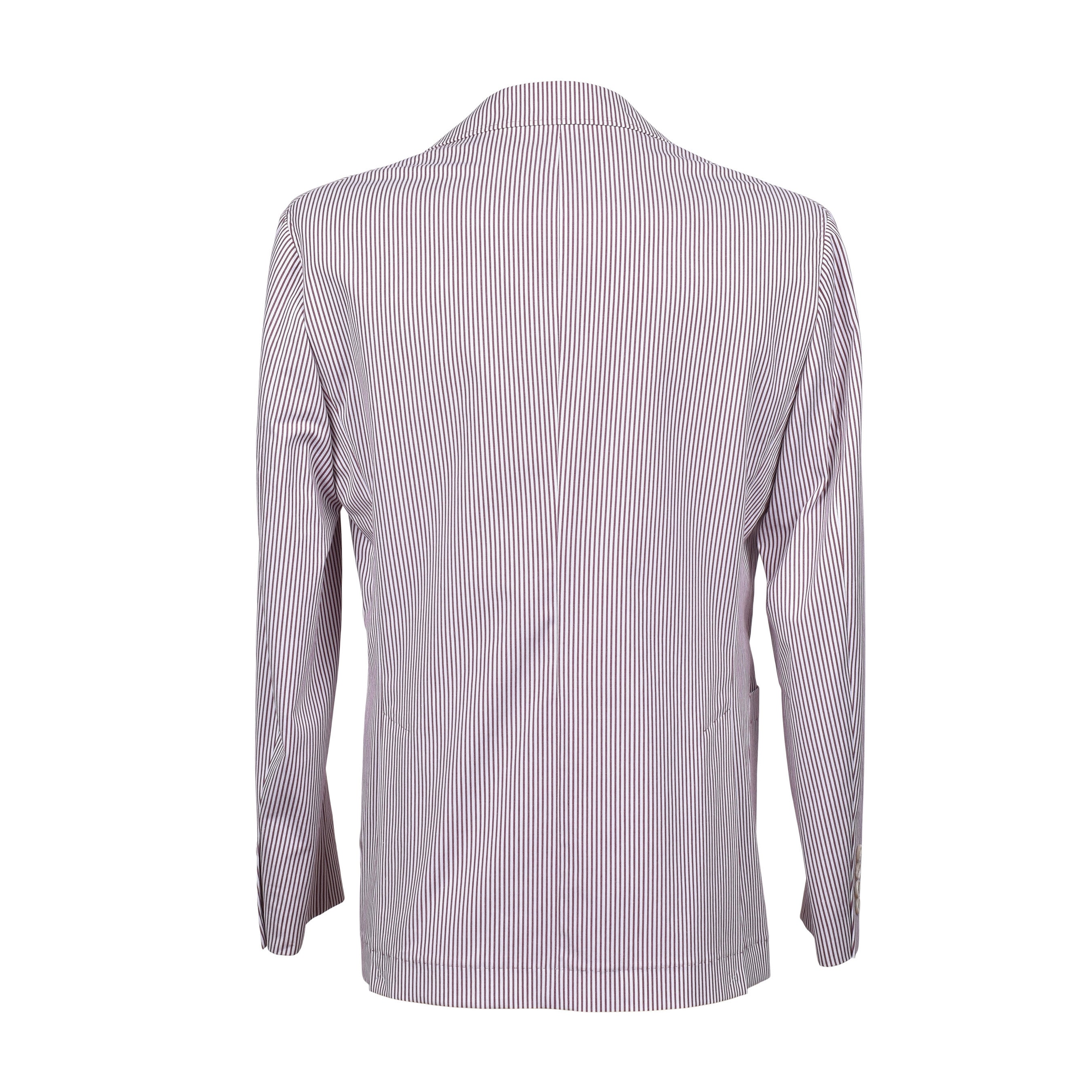 BRUNELLO CUCINELLI MEN'S BURGUNDY STRIPED DECONSTRUCTED BLAZER