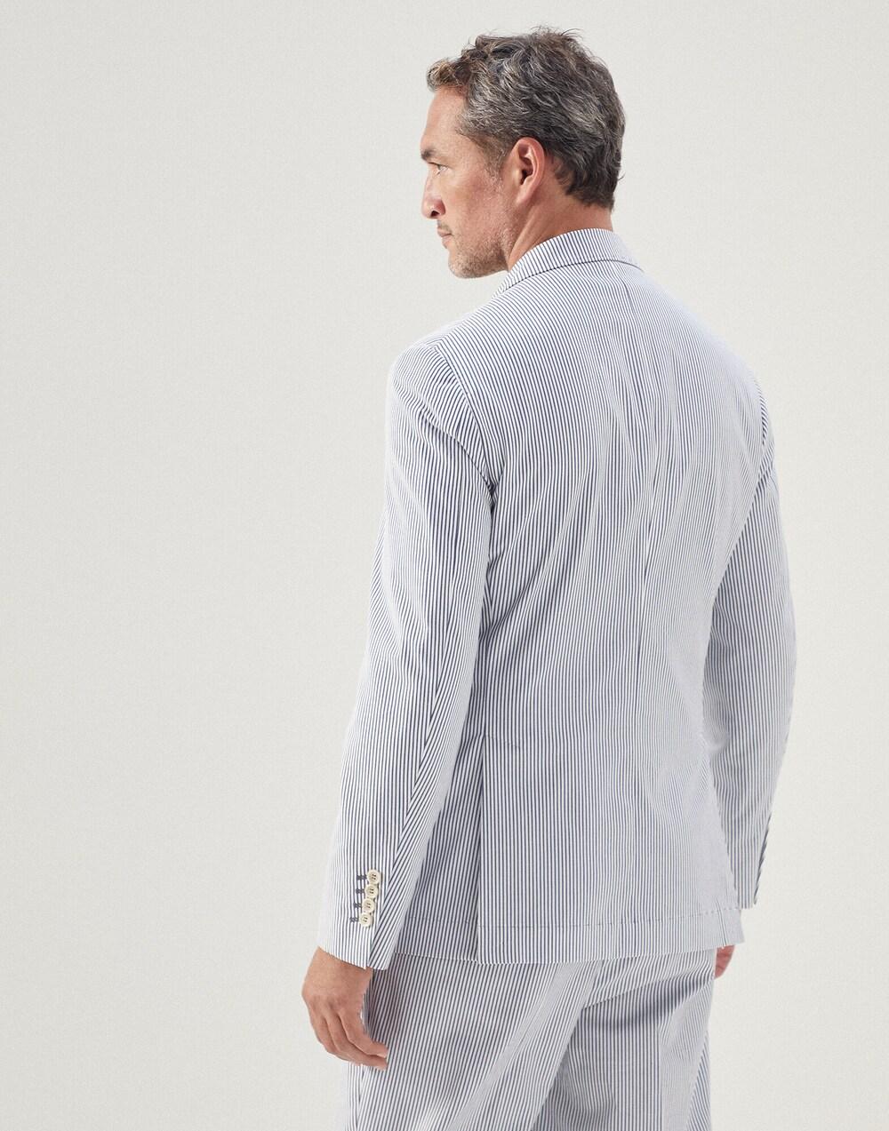 BRUNELLO CUCINELLI MEN'S BLUE WHITE STRIPED BLAZER