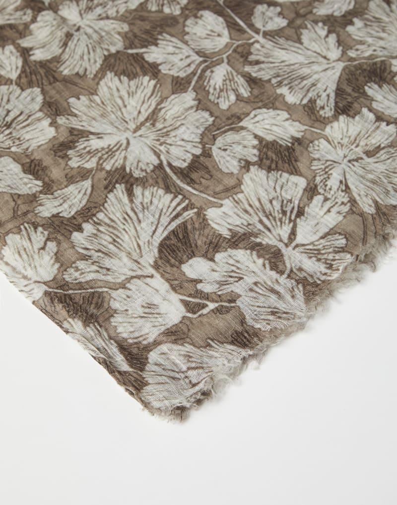 BRUNELLO CUCINELLI WOMEN'S GREEN AND WHITE LINEN FLORAL SCARF