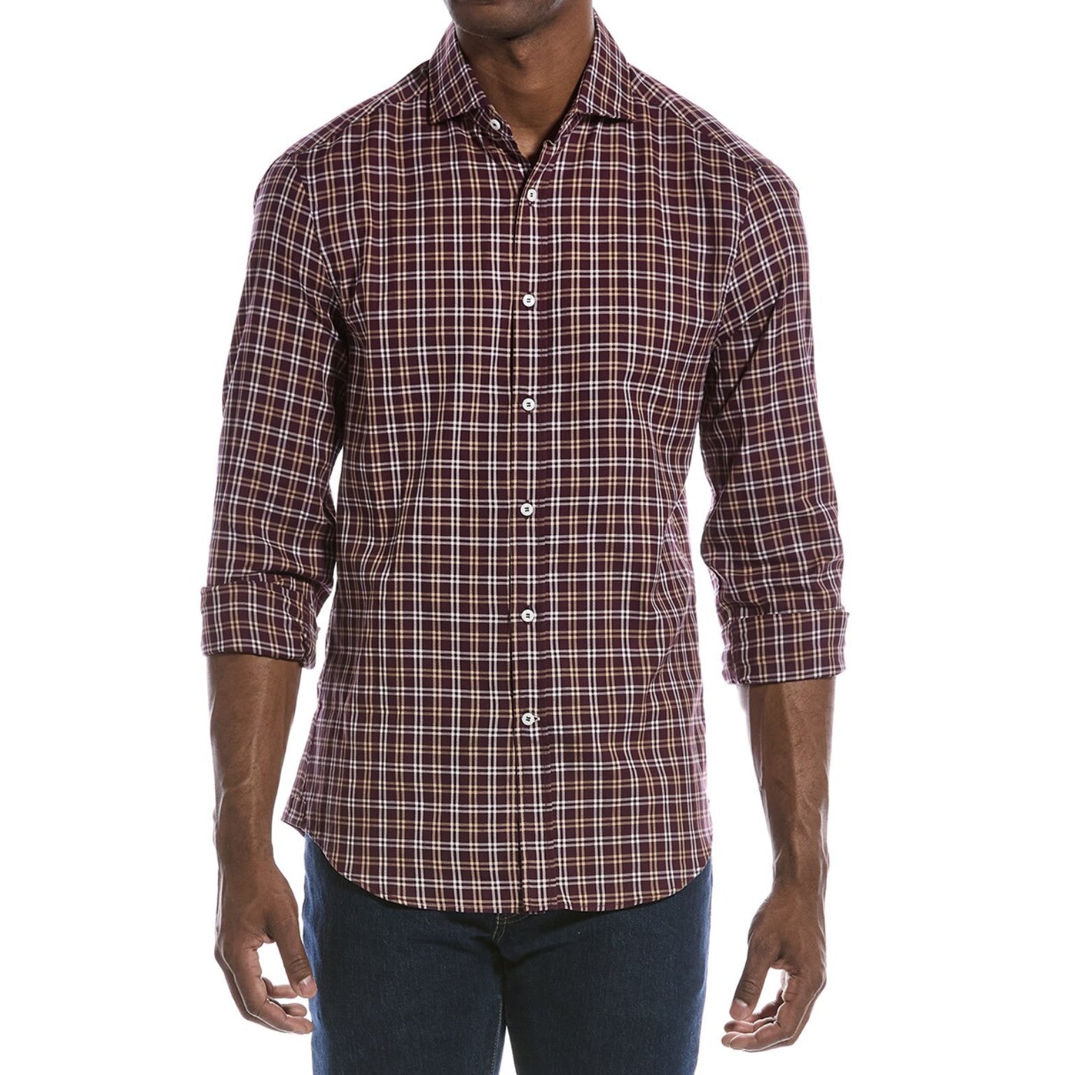 BRUNELLO CUCINELLI MEN'S AMARANTH PLAID BUTTON-UP SHIRT